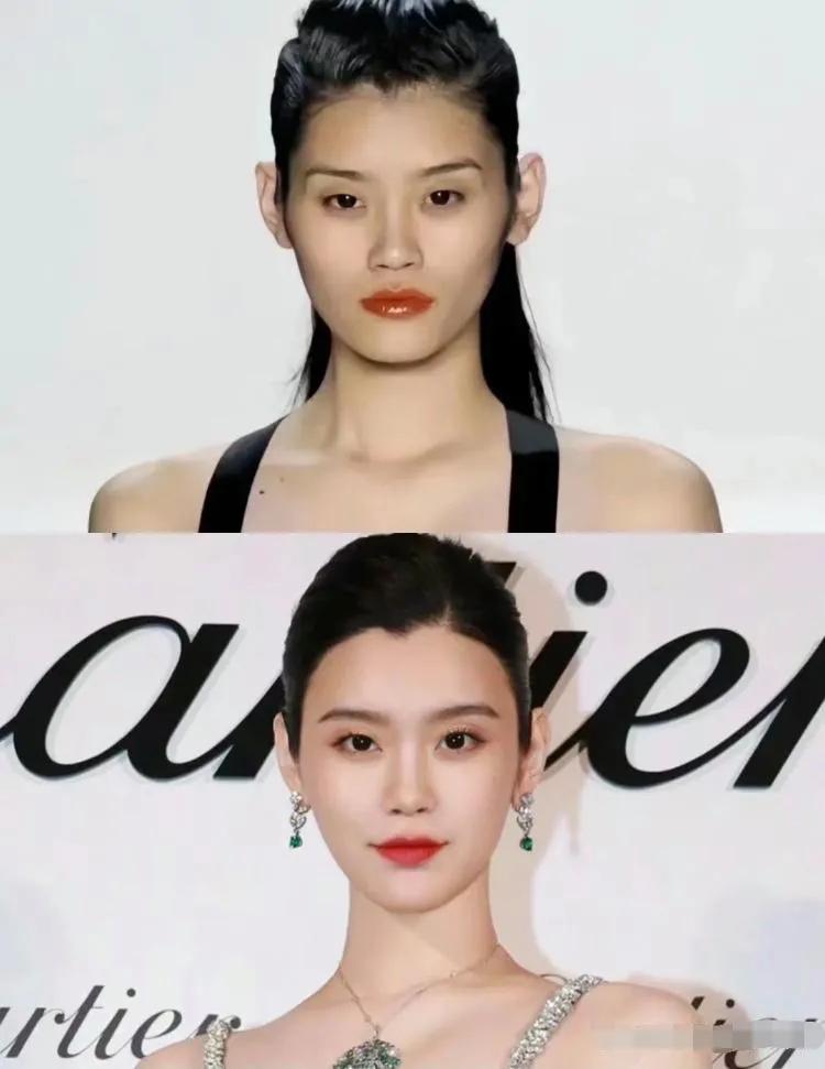 她是怎么把颧骨藏起来的？奚梦瑶是做了什么项目还是只是妆容的不同？
不过看得出来，