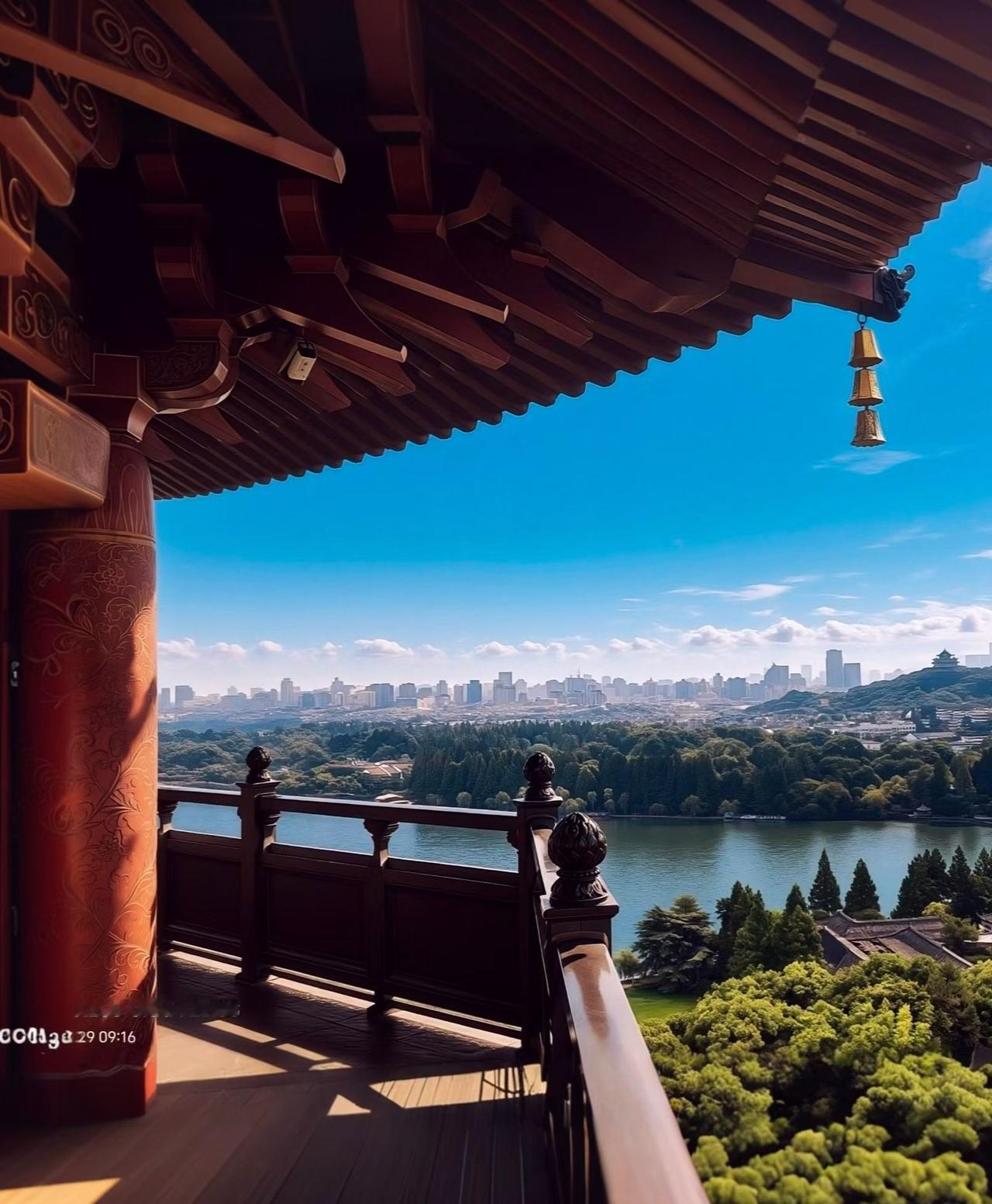 [登杭州雷峯塔]
危檐高耸碧云头，千载兴亡一望收。凭栏极目西湖阔，一池绿水系轻舟
