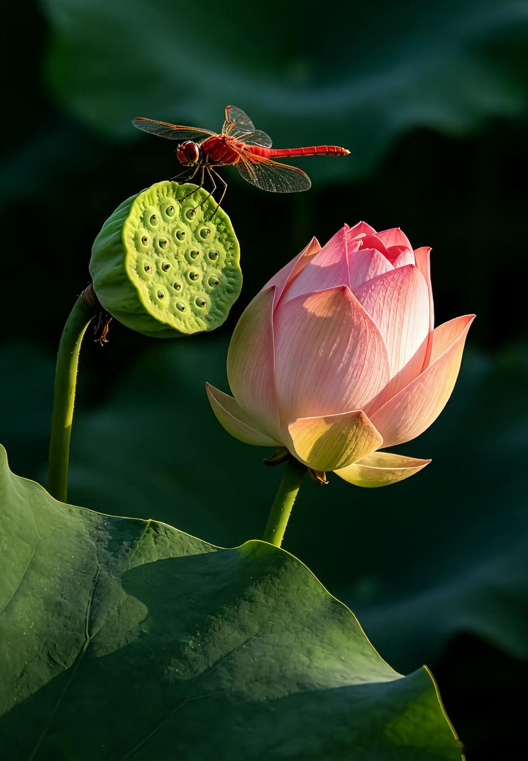 洋洋高锐～夏、荷◎清风……丝丝凉荷塘珠翠香◎碧叶……轻轻摇蜻蜓立小荷◎曲径……弯