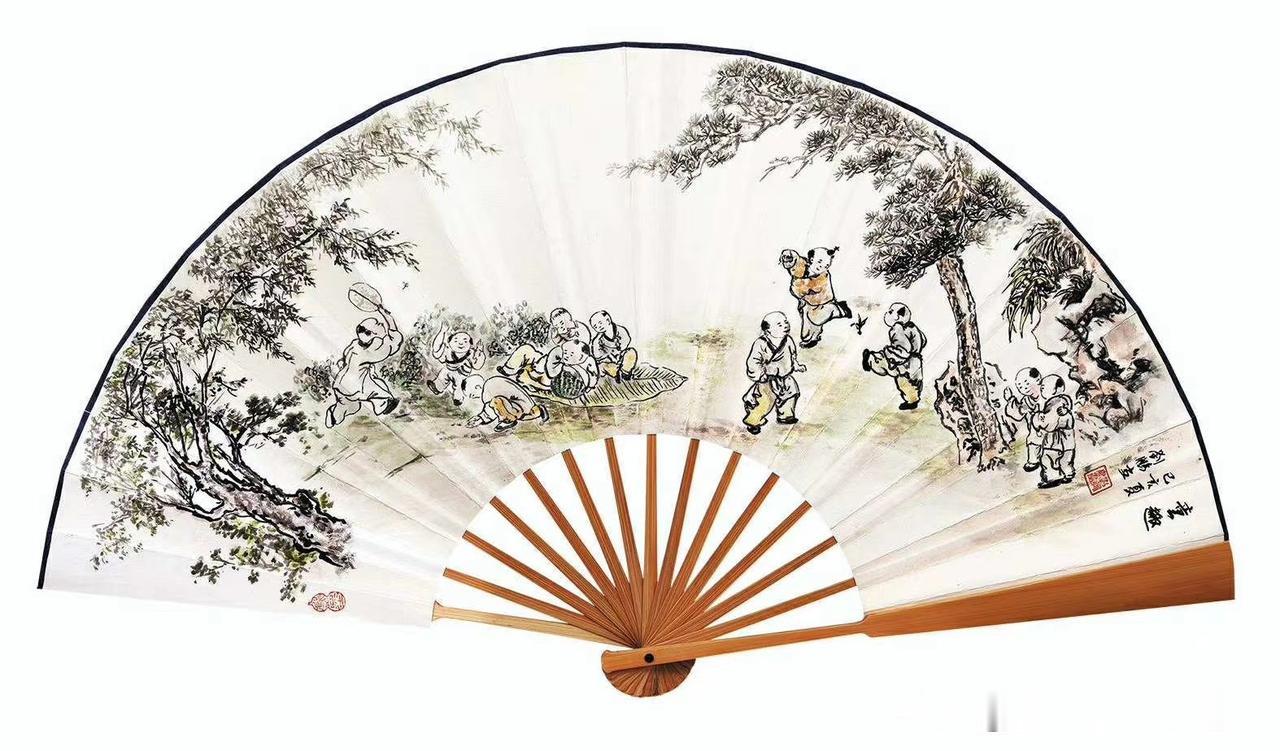每日分享国画画扇欣赏《童趣》
