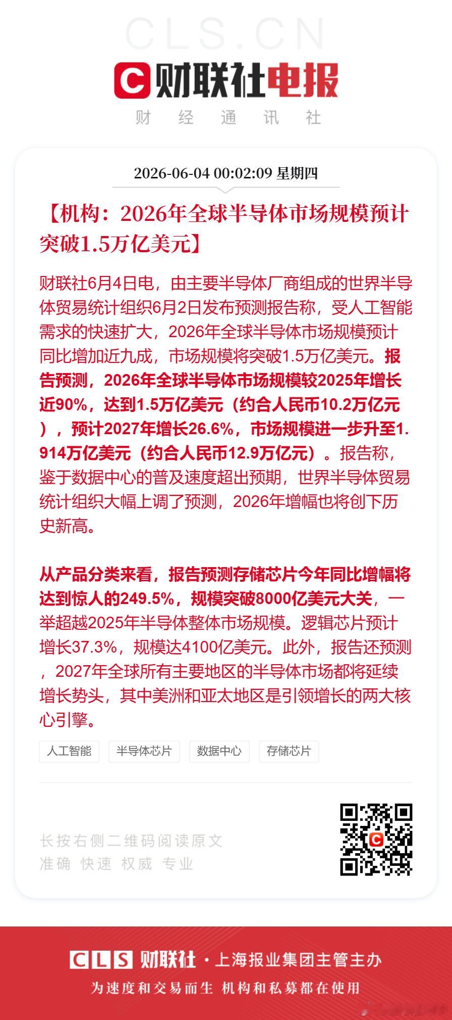 全球半导体市场规模或超10万亿元 存储芯片市场规模或暴增249.5%【机构：20