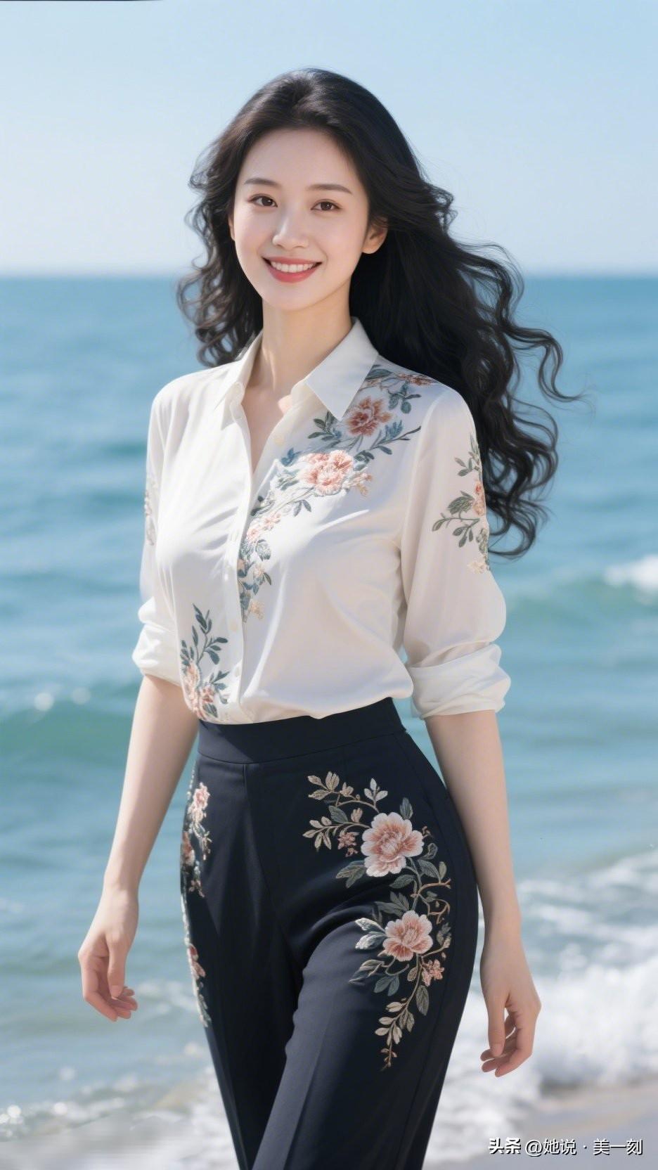 海边漫步，花衬衫与海风相得益彰，绽放自然之美！优雅自信穿搭分享