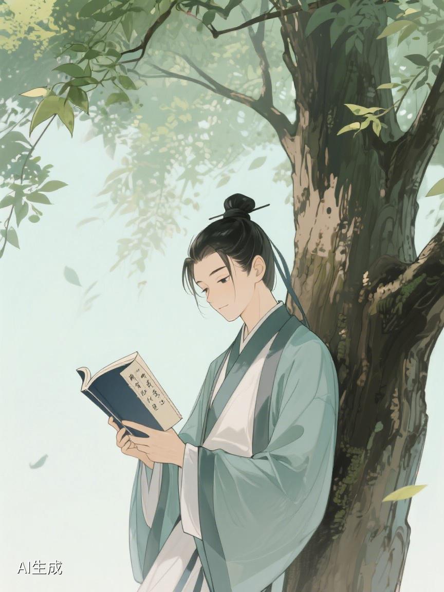 AI妙生图在树影婆娑间，书页翻动，时光静谧。于书香里寻一处心灵栖息之地✨