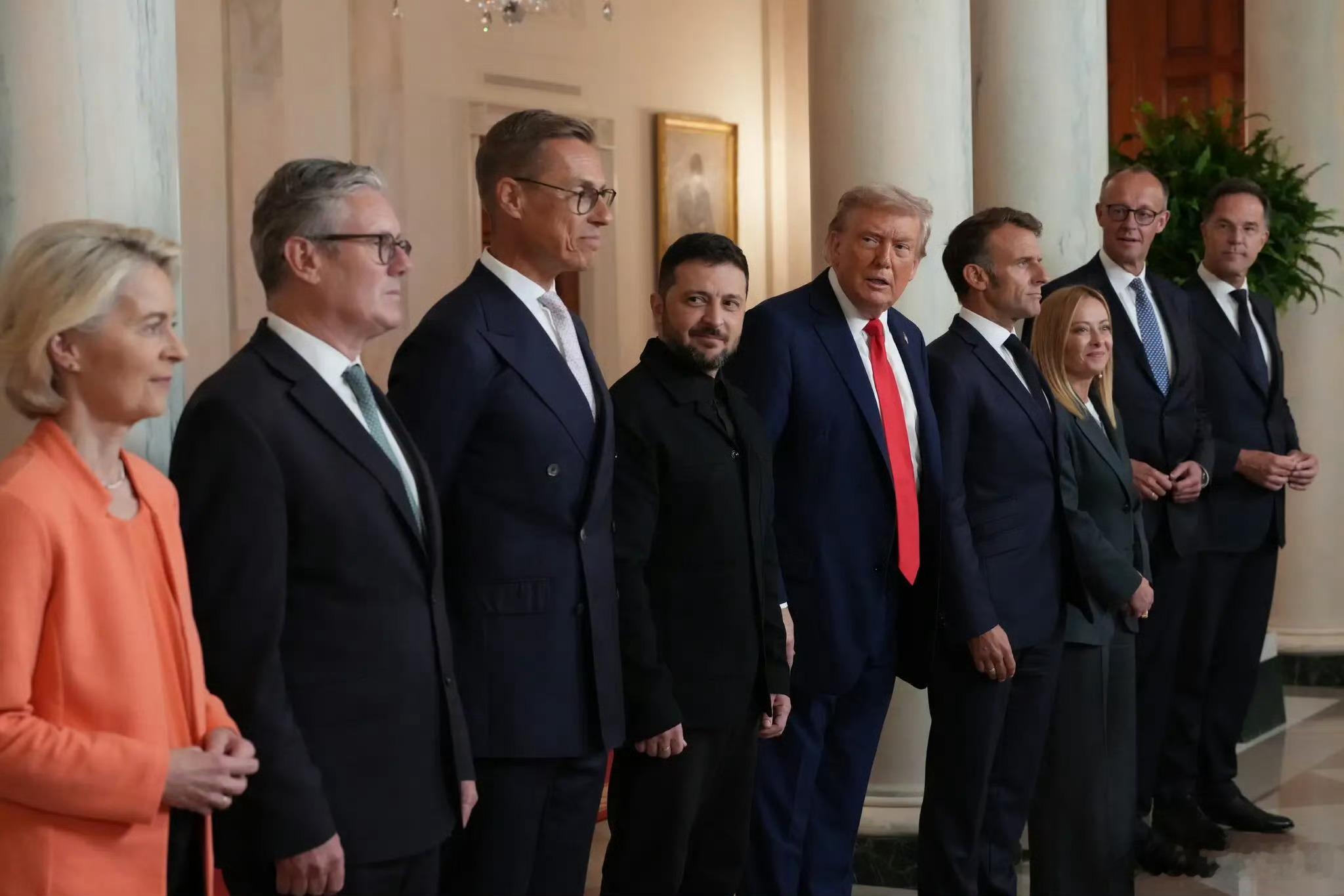 美国白宫，特朗普与欧洲多国领导开会。 ​​​