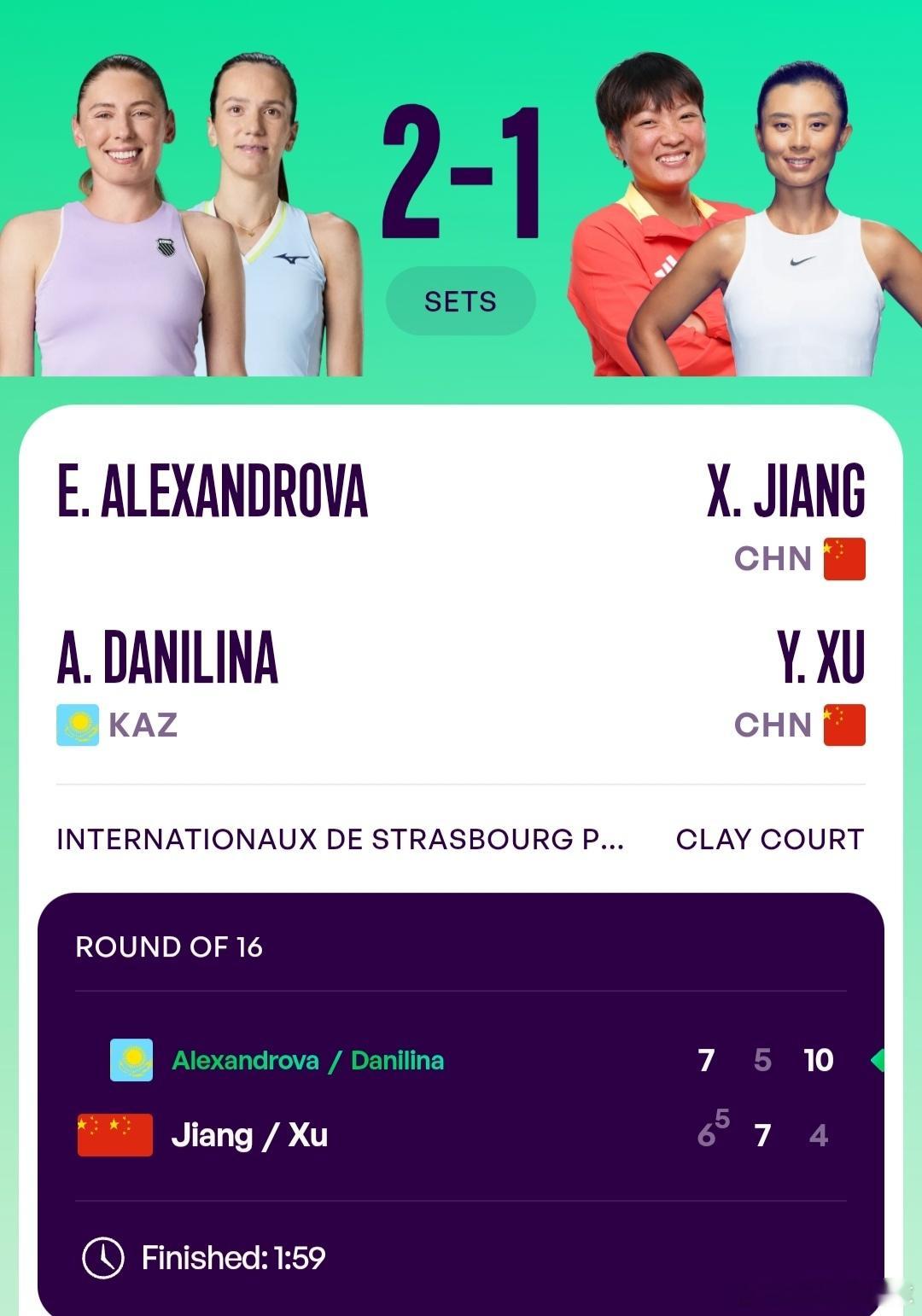WTA500斯特拉斯堡站🇫🇷女双第1轮蒋欣玗🇨🇳/徐一璠🇨🇳6-7(