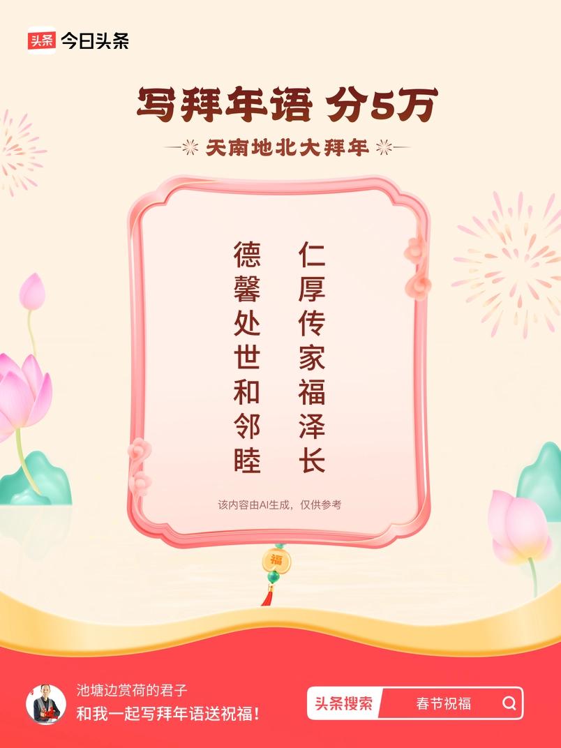 写拜年语送祝福新春拜年送祝福！我的祝福是：“德馨处世和邻睦，仁厚传家福泽长”！快