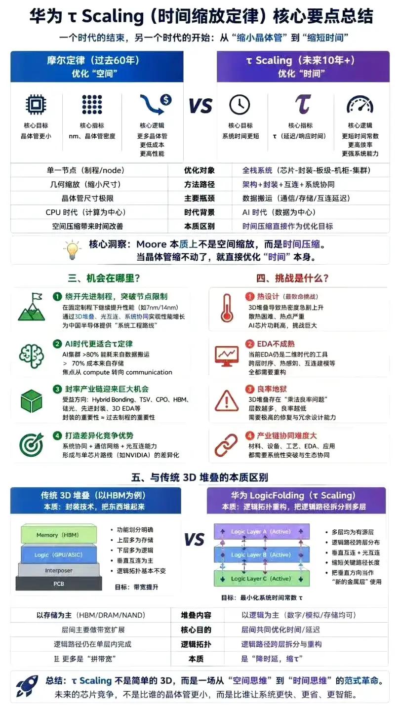 近日华为发表韬（τ）定律 半导体技术实现新突破 通过逻辑折叠等技术缩短信号传输时