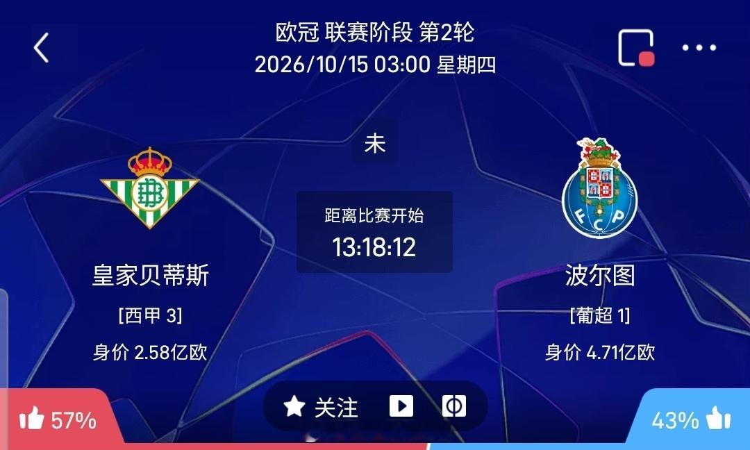 【足球】周三010欧冠方向：贝蒂斯vs波尔图欧冠 贝蒂斯 VS 波尔图比赛时间：