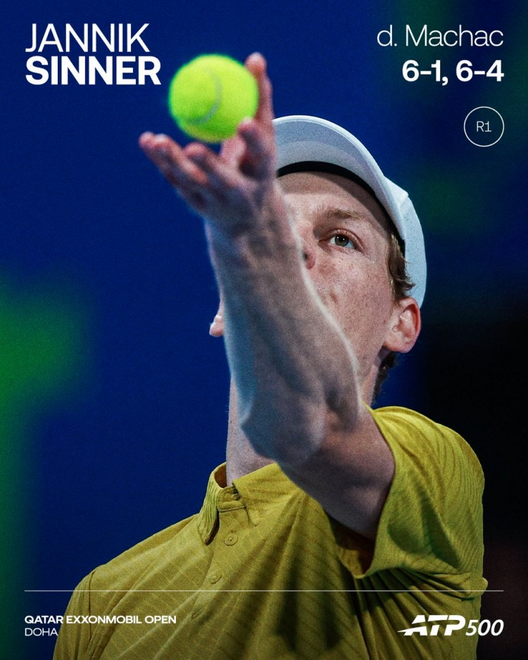 辛纳2-0击败马哈奇，晋级ATP500多哈站16强