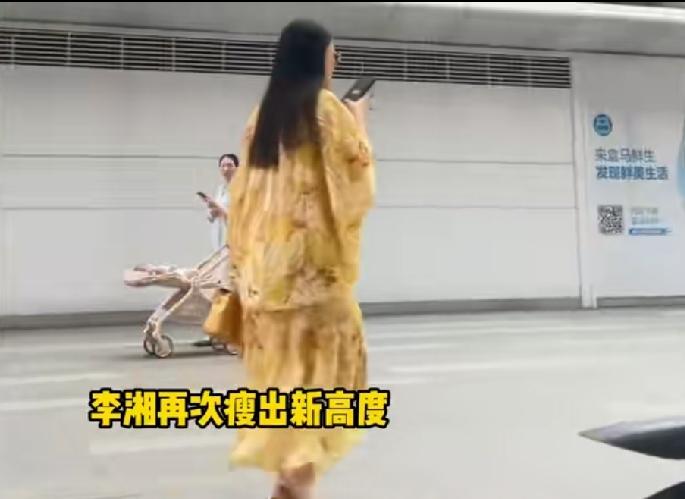 李湘又瘦了，看背影身材苗条了很多，女儿王诗龄跟爸爸走前面，有说有笑，个子都跟王岳