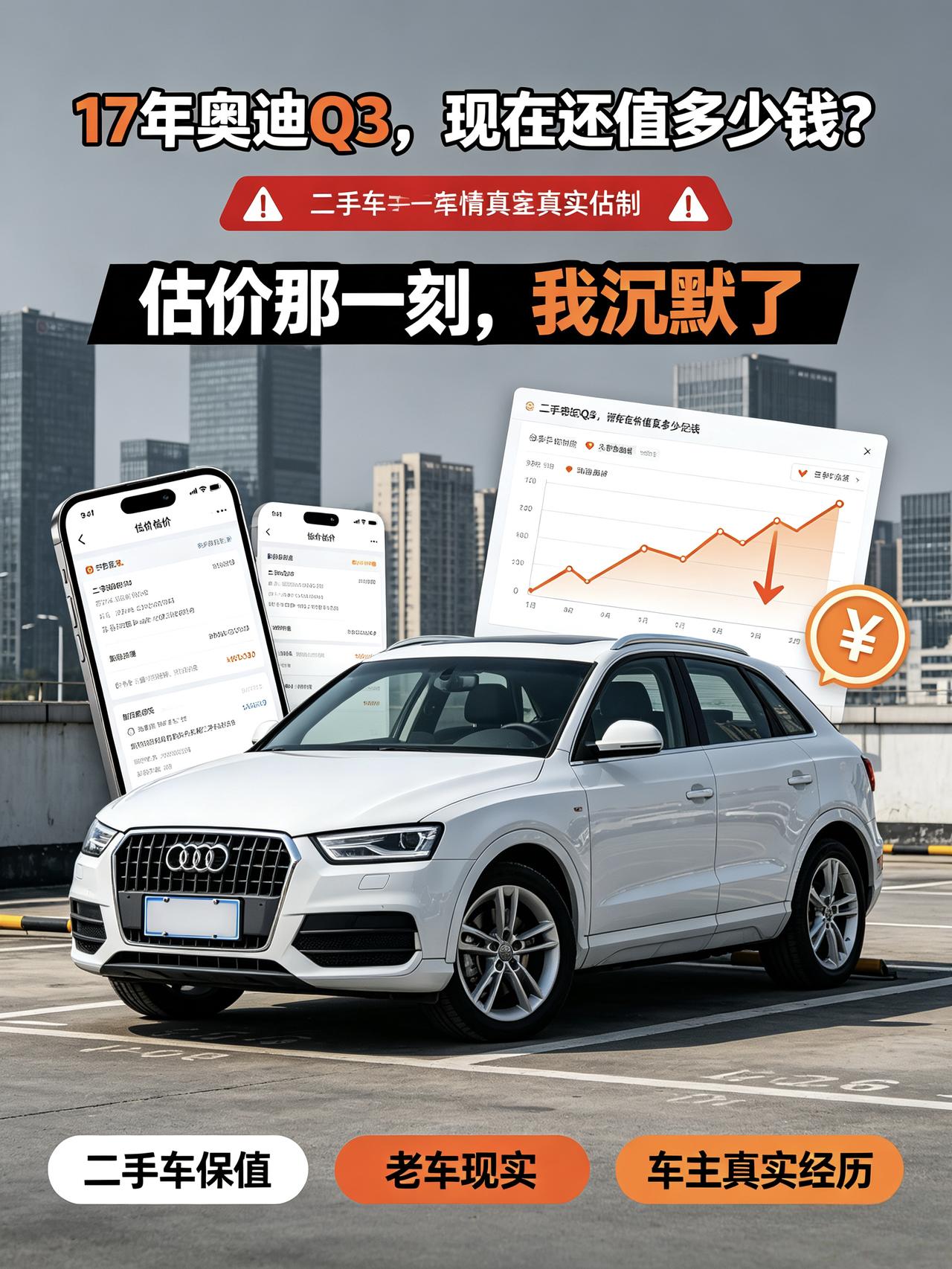 闲来无事，把我17款奥迪Q3拿去找估了个二手价，看完报价，瞬间清醒。
没接触二手