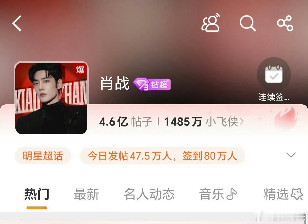 肖战超话连爆7个小时实际上是9个小时，昨天的签到数也涨到80万了，这就是顶流家全