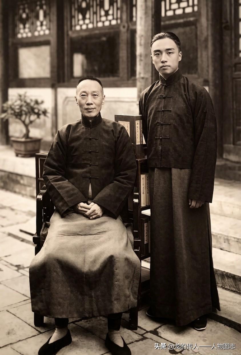 1936年京剧大师余叔岩与徒弟李少春的合影