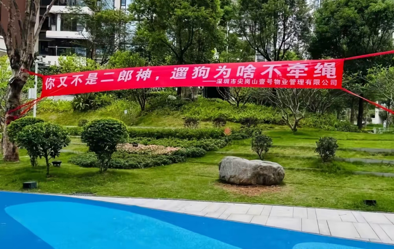 "你又不是二郎神，遛狗为啥不牵绳"好想在我们小区也挂一个 