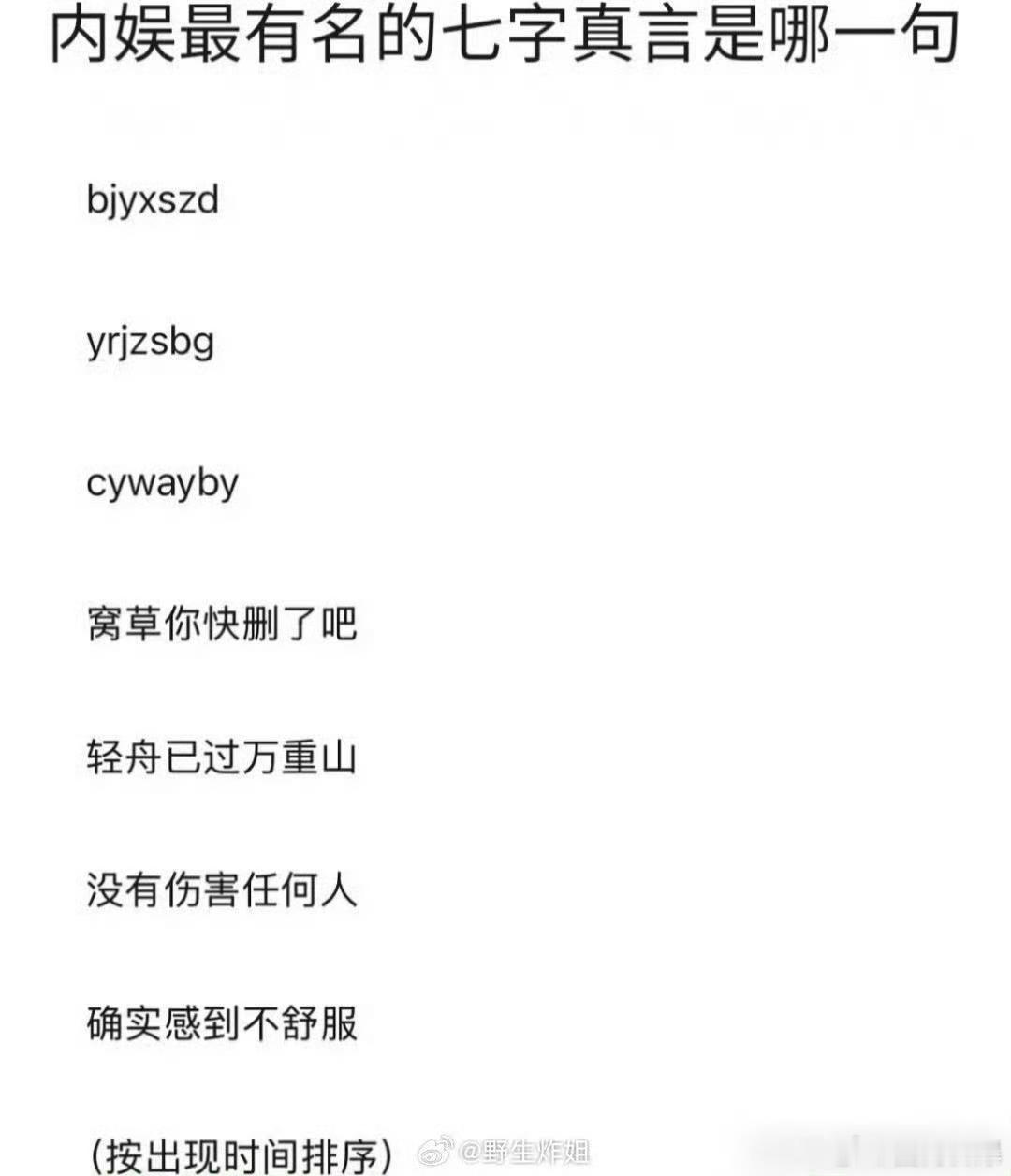 内娱最有名的七字真言只知道157，毕竟7是新鲜出炉啊哈哈哈，其他的你们解码出来了