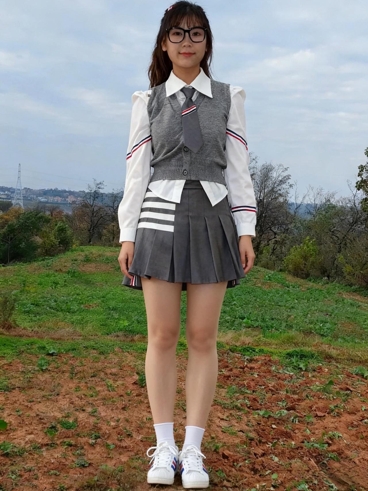 灰色背心是阴天的云
落在白衬衫的肩头
裙摆扬起时 风就来了
带着旷野的呼吸
 ～