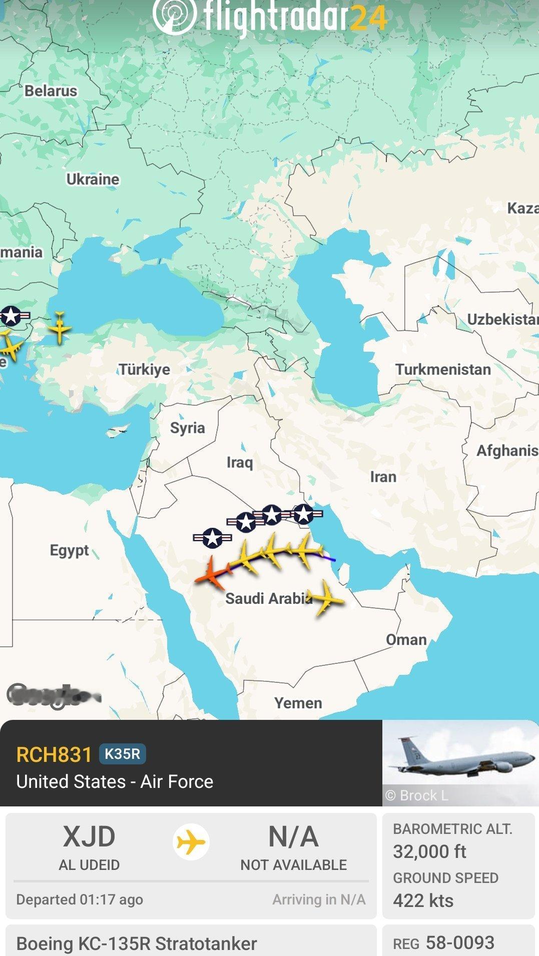 🔻从乌代德基地部署的约 15 架 KC-135R 加油机中，已有 4 架离开。