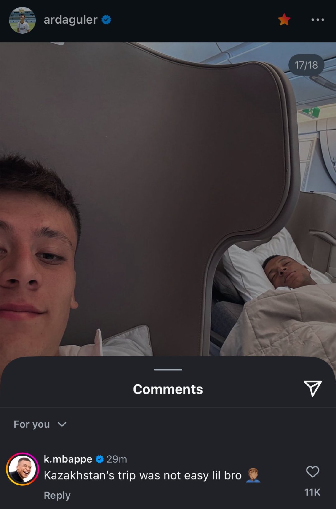 姆巴佩回复：“哈萨克斯坦之行并不轻松，小兄弟。”😂halamadrid ​​​