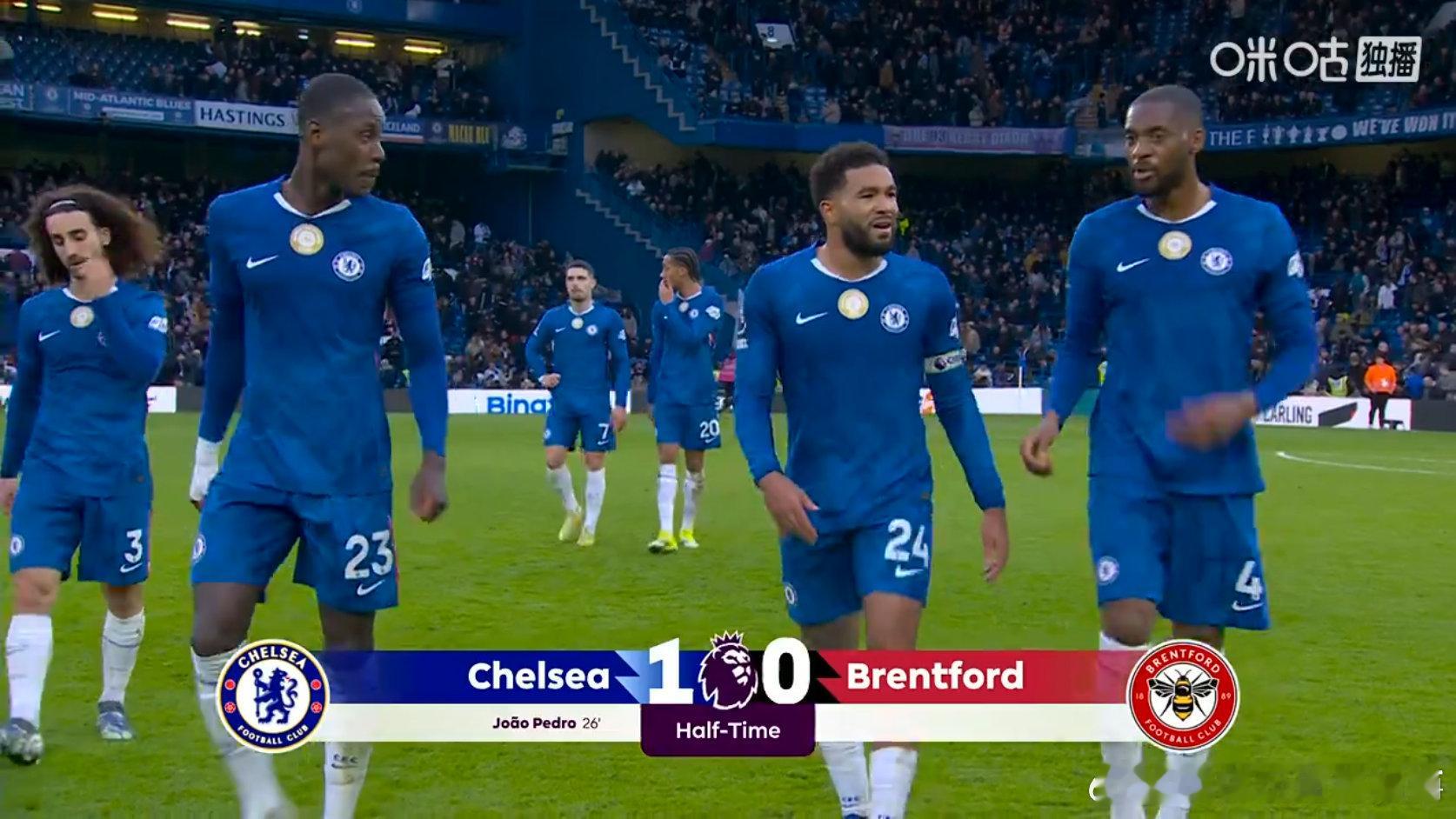 半场结束，切尔西暂1-0领先布伦特福德大伙如何评价上半场比赛？切尔西vs布伦特福
