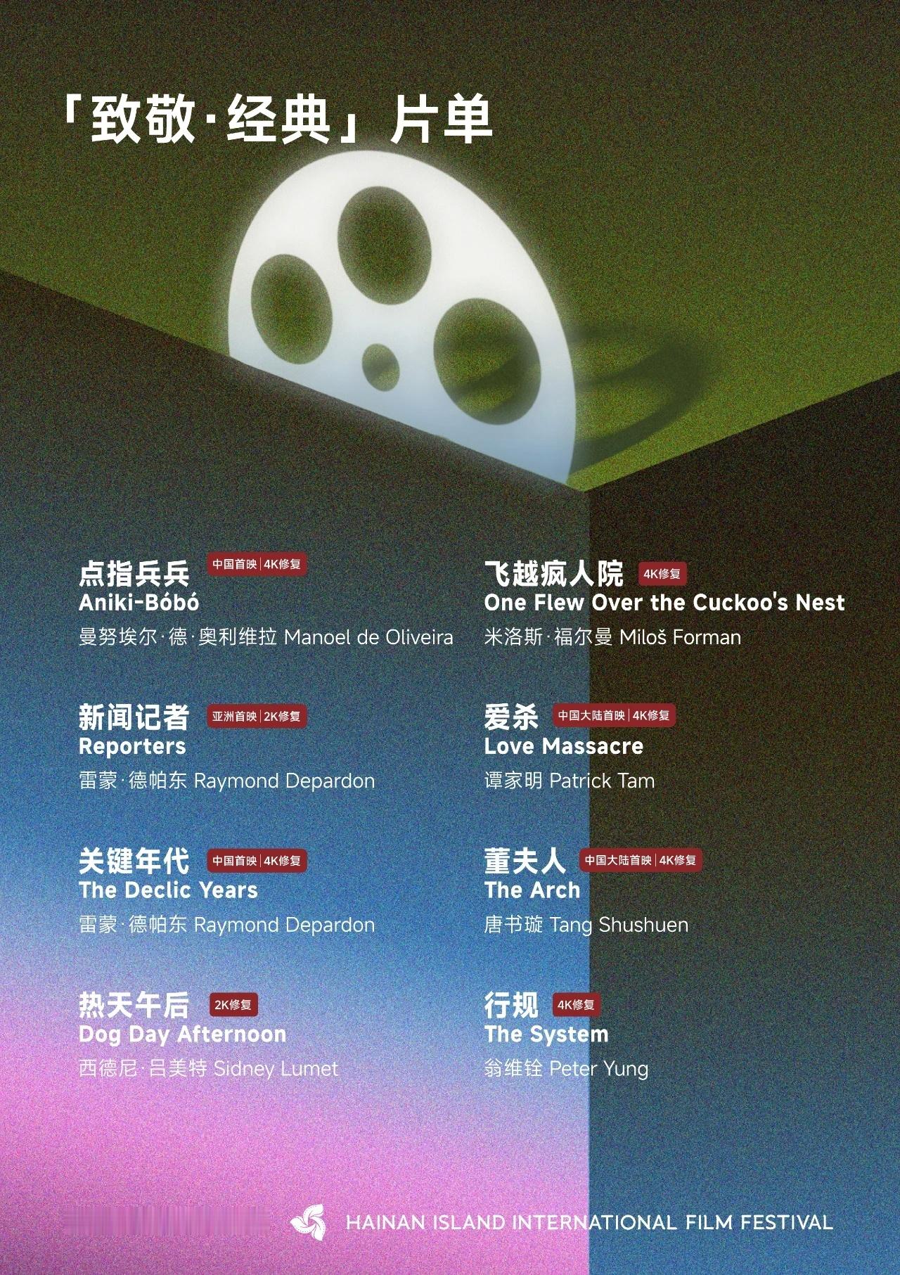 第七届海南岛国际电影节「致敬·经典」单元片单发布，选片不错的。 