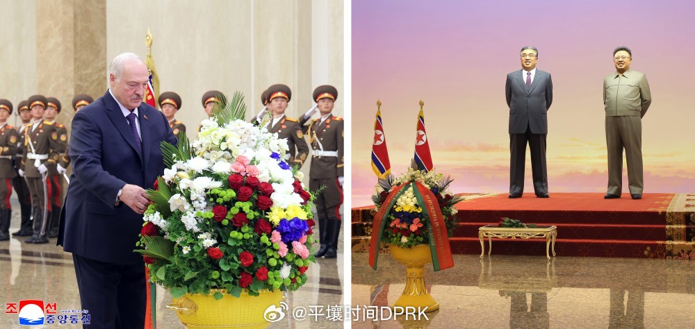 【白俄罗斯共和国总统卢卡申科同志参谒锦绣山太阳宫】朝中社平壤３月２６日电　正在我