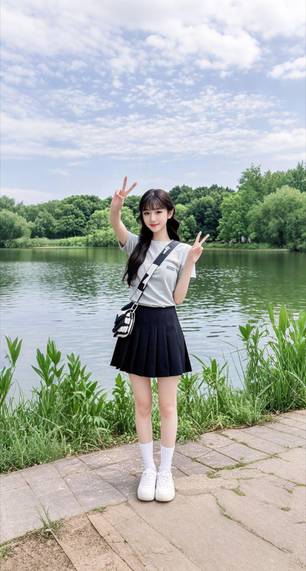 AI扩图 AI湖畔少女