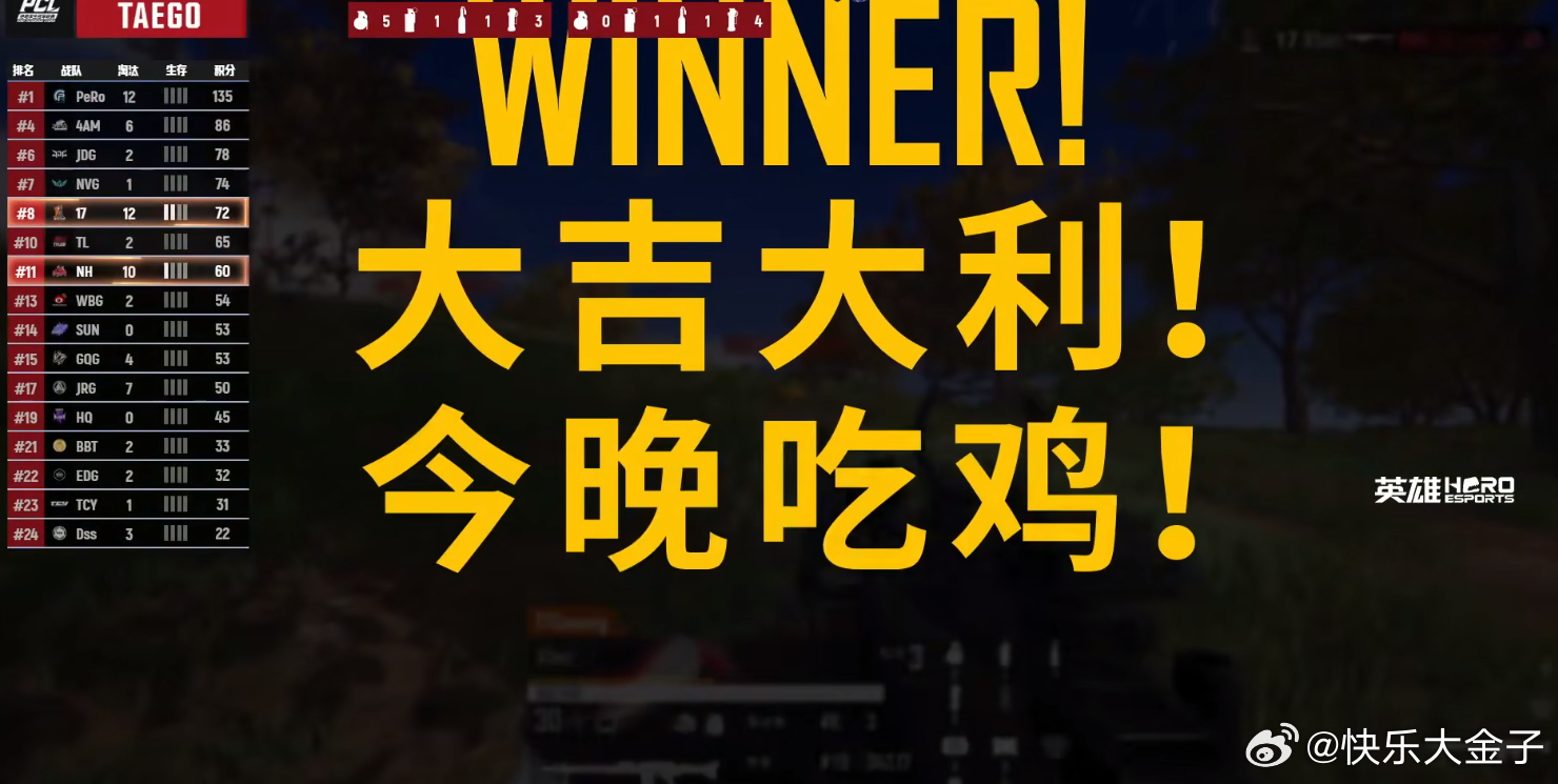 17战队13淘汰吃鸡 决赛圈17与NH满编对打，17在先掉一人的情况下冷静翻盘成