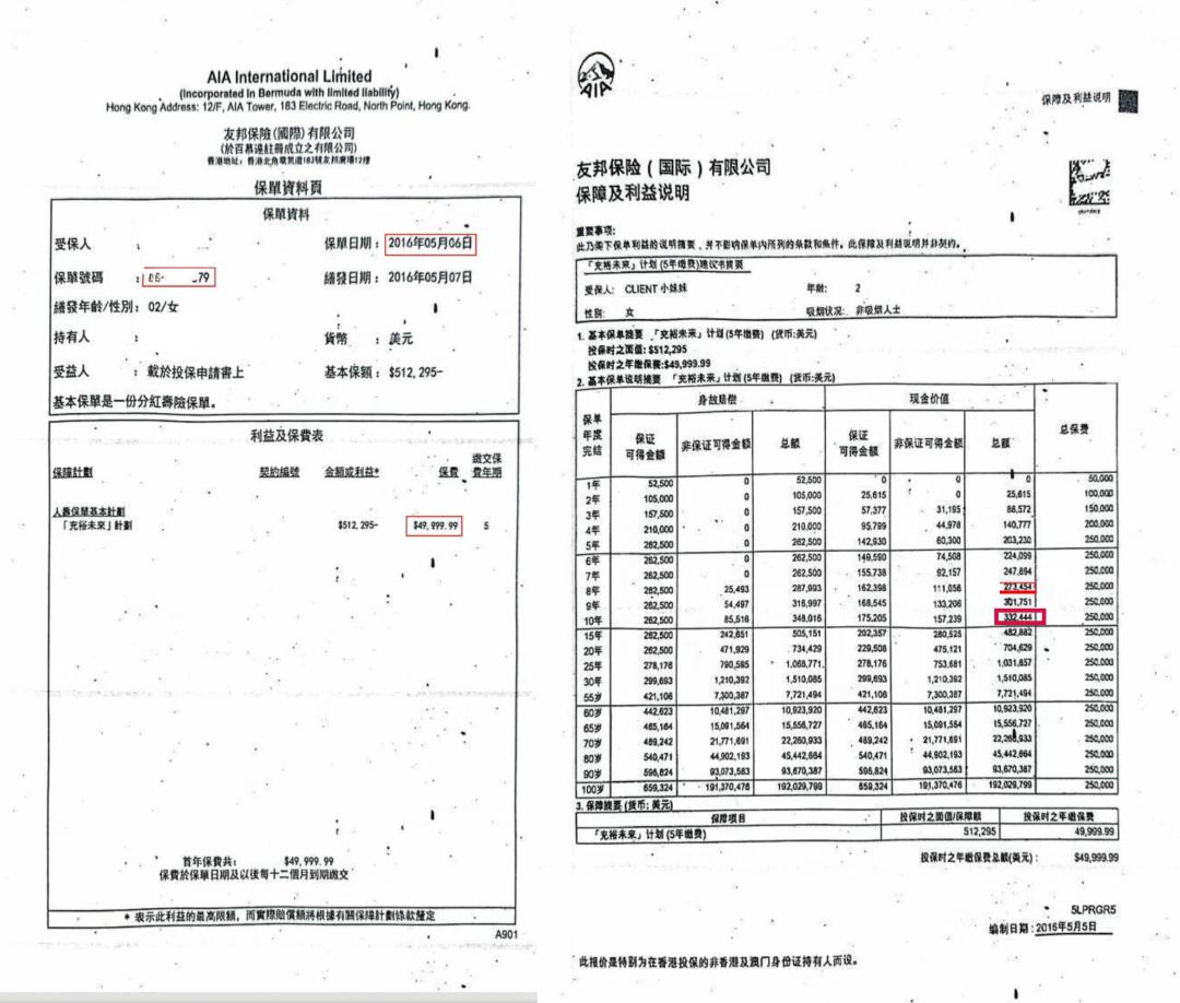 10年前买充裕未来，怎么样了？ 

近日，有网友披露2016年5月给孩子买了友邦