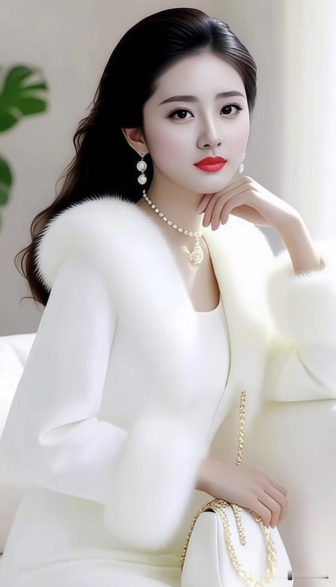 优雅白衣少女，精致妆容，闪耀珠宝，气质满分！💄✨👗温柔白衣少女 梦幻红唇少女
