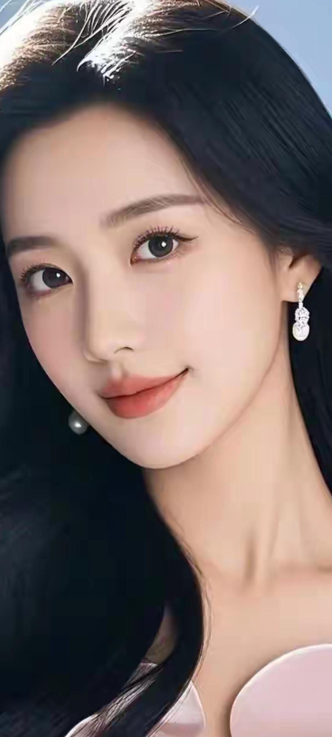 优雅黑发，甜美微笑，珍珠耳环，完美妆容，女神范儿十足！