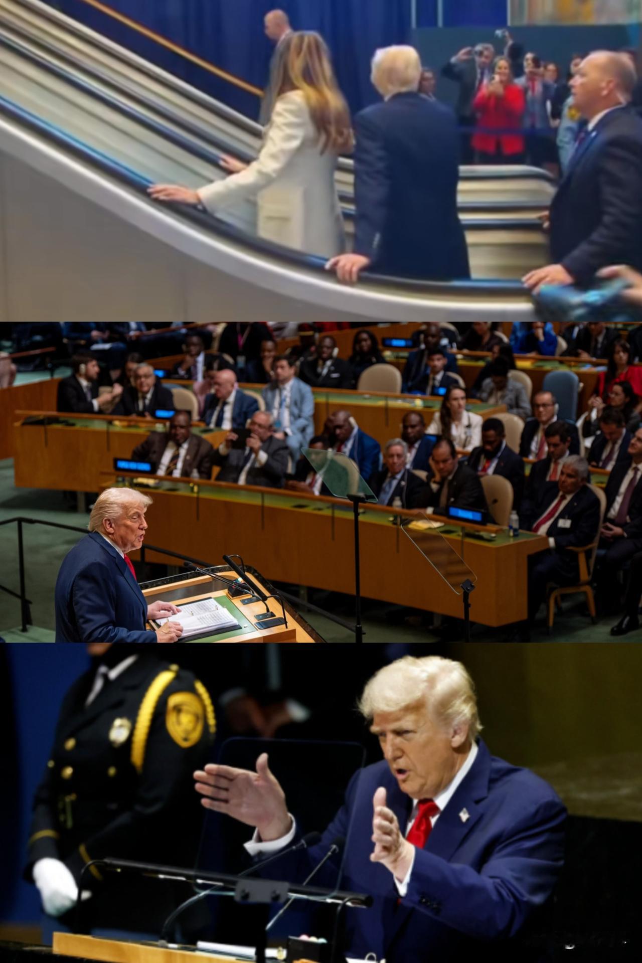 拖欠会费超30亿美元，特朗普在联合国履遭“意外”！一是特朗普登扶梯时突然“卡停”