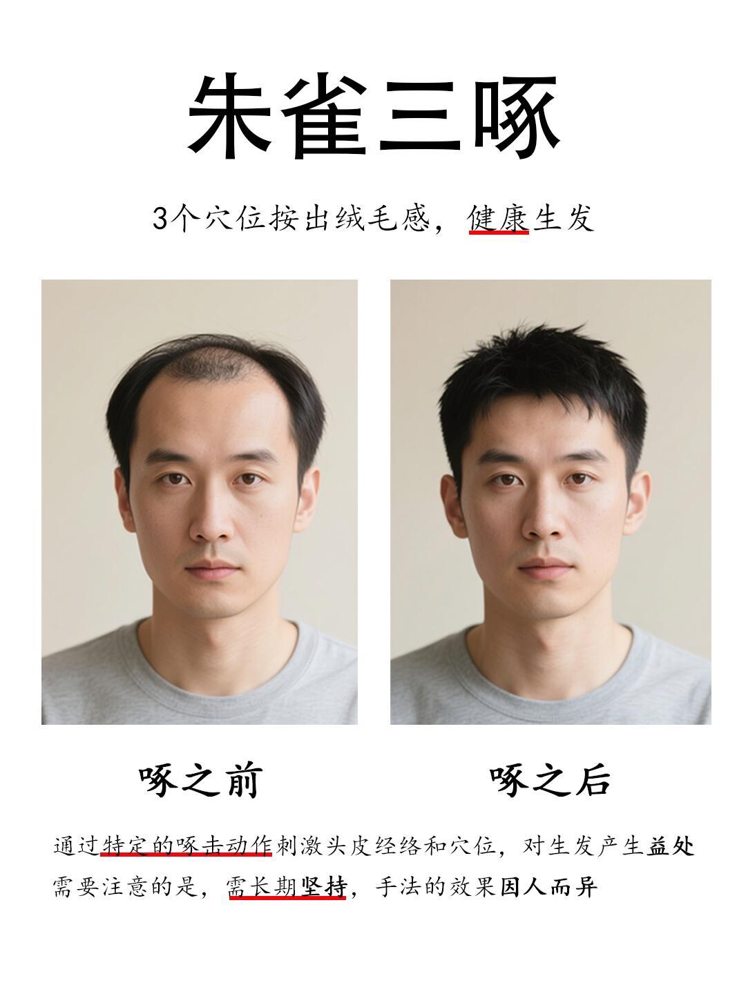 【朱雀三啄】 1.啄印堂：激活气血防掉发📍位置：两眉中间（皱眉时的疙瘩处）✏️