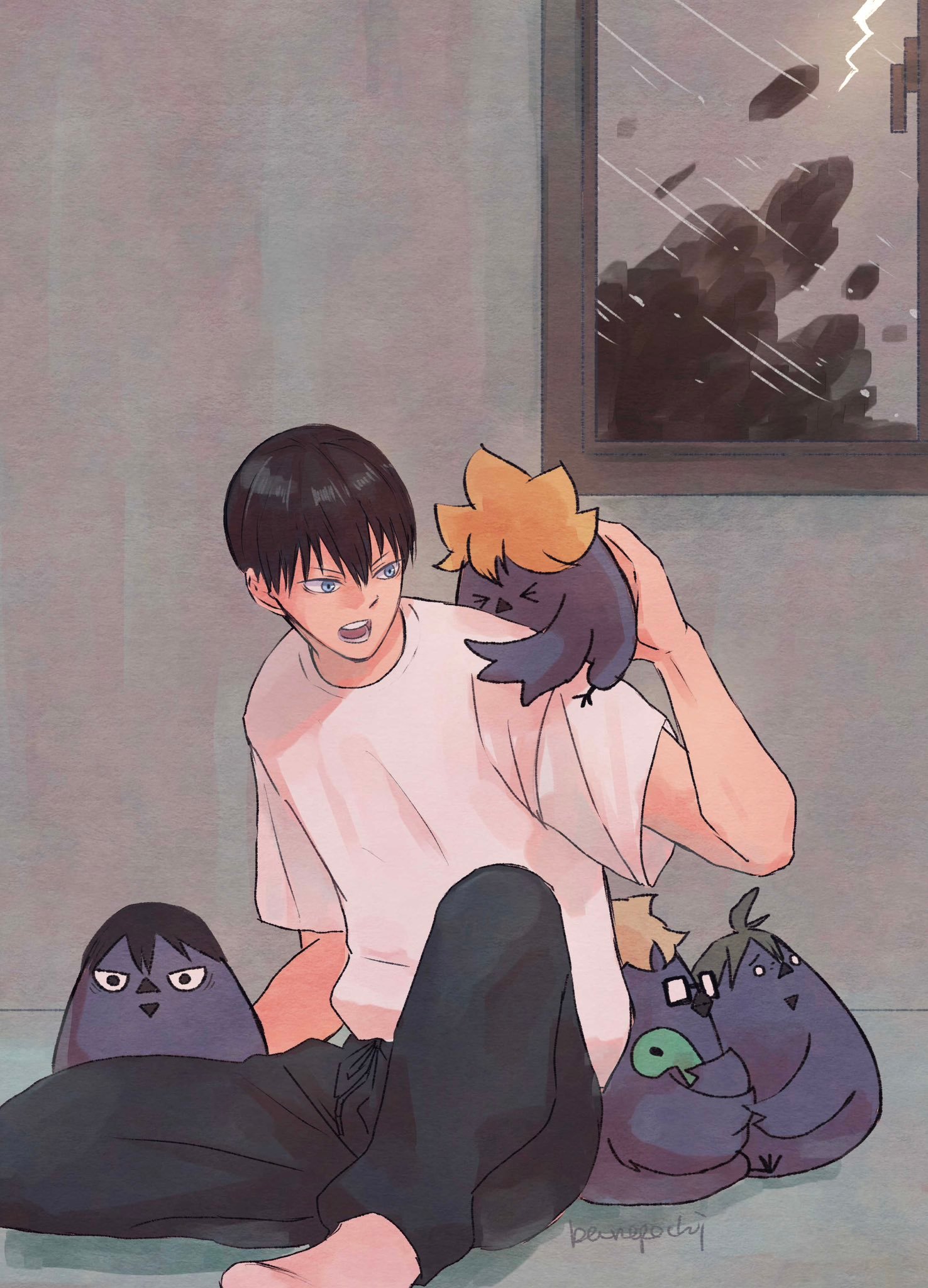 #排球少年[超话]##排球少年# 害怕打雷的小乌鸦x:banepochi ​​​