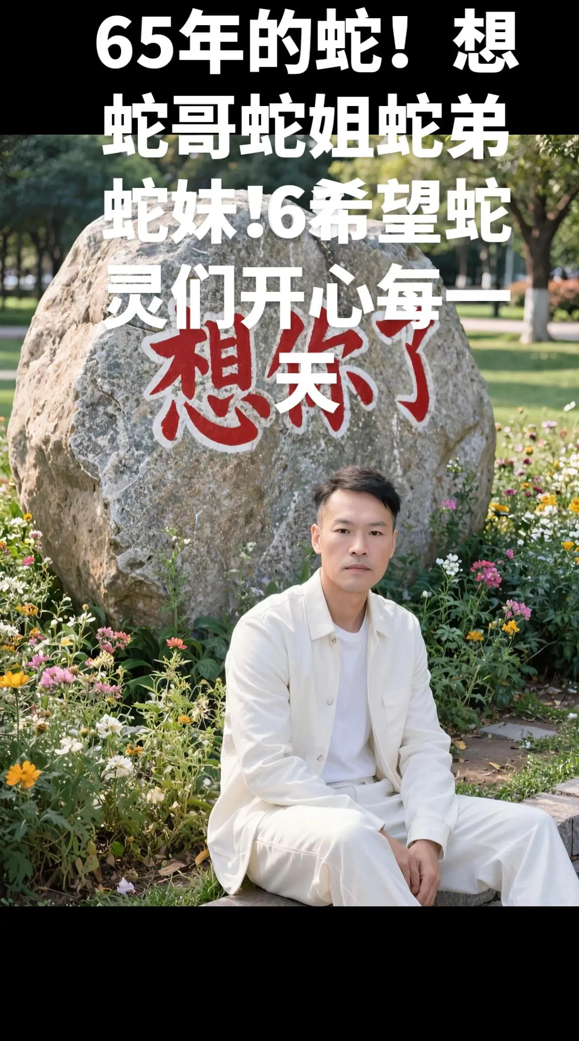 AI石旁花景装 白色休闲套装 户外男士写真 男士自然写真
