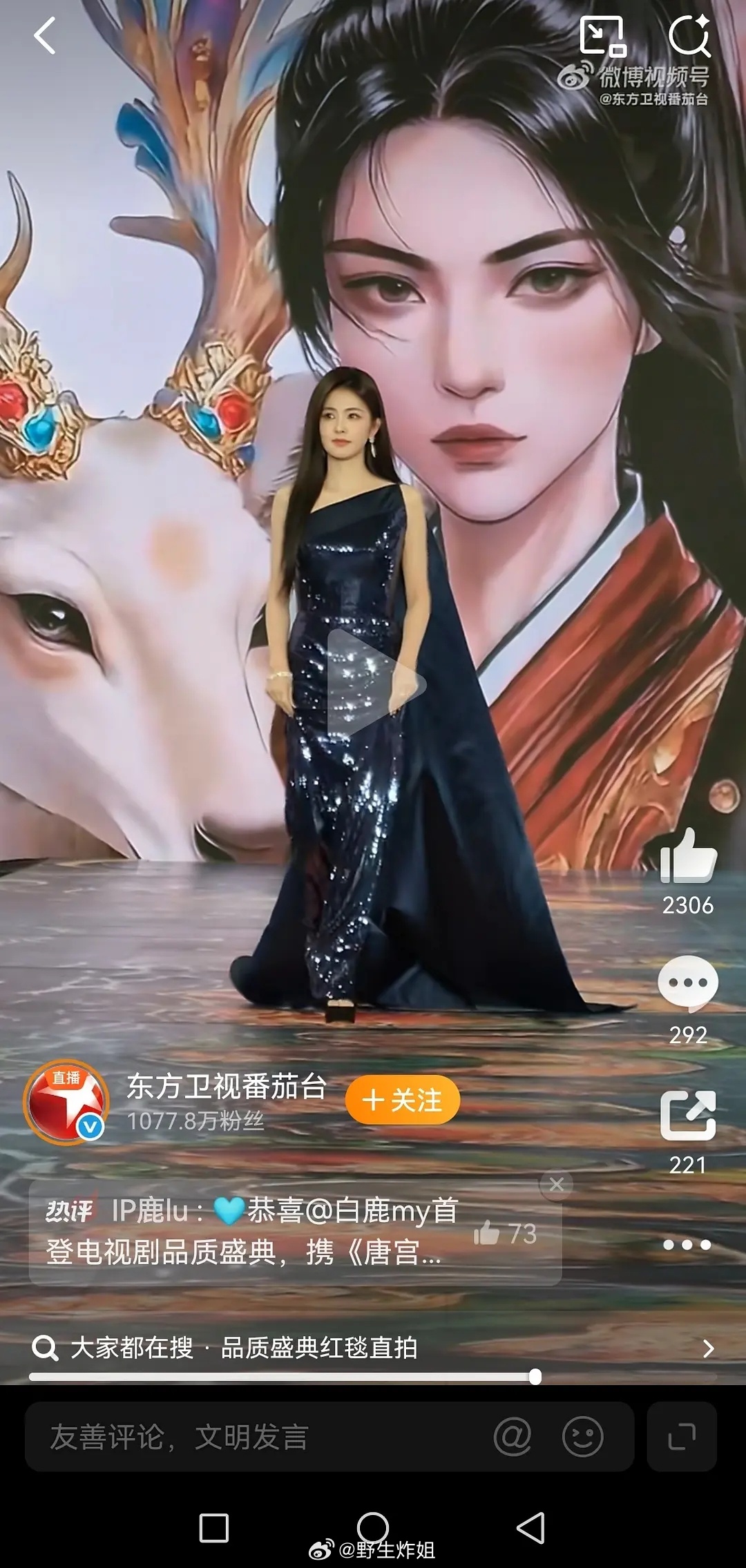 白鹿品质盛典红毯生图状态挺好的。。但是这个裙子是什么东西电视剧品质盛典