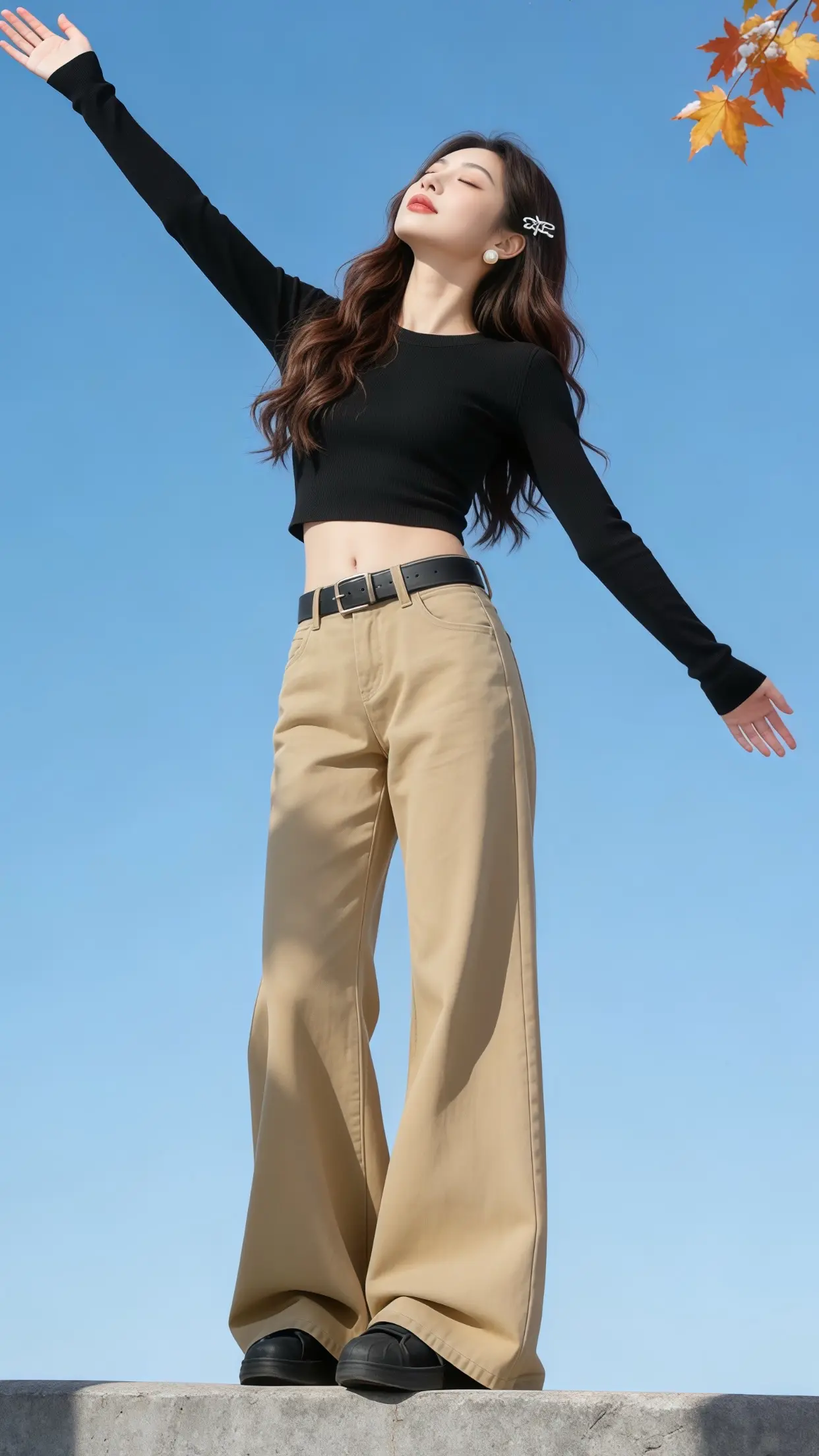 新年穿搭 阔腿牛仔裤 穿出自己的风格 过年穿什么 显高显瘦显腿长