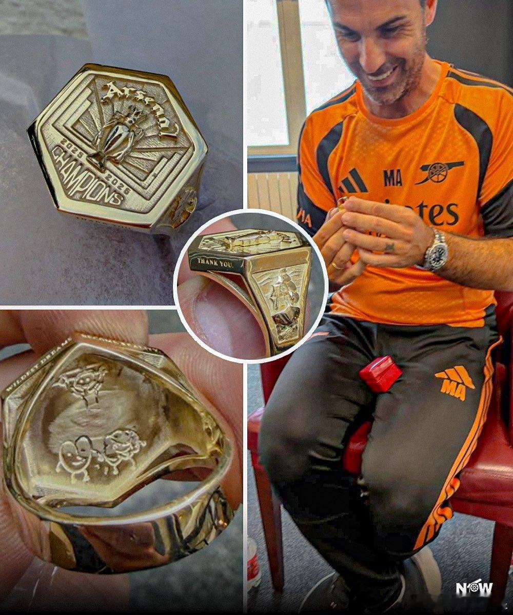 为了庆祝赢得英超联赛冠军，米克尔·阿尔特塔获赠了一枚戒指。戒指上印着……🏆英超