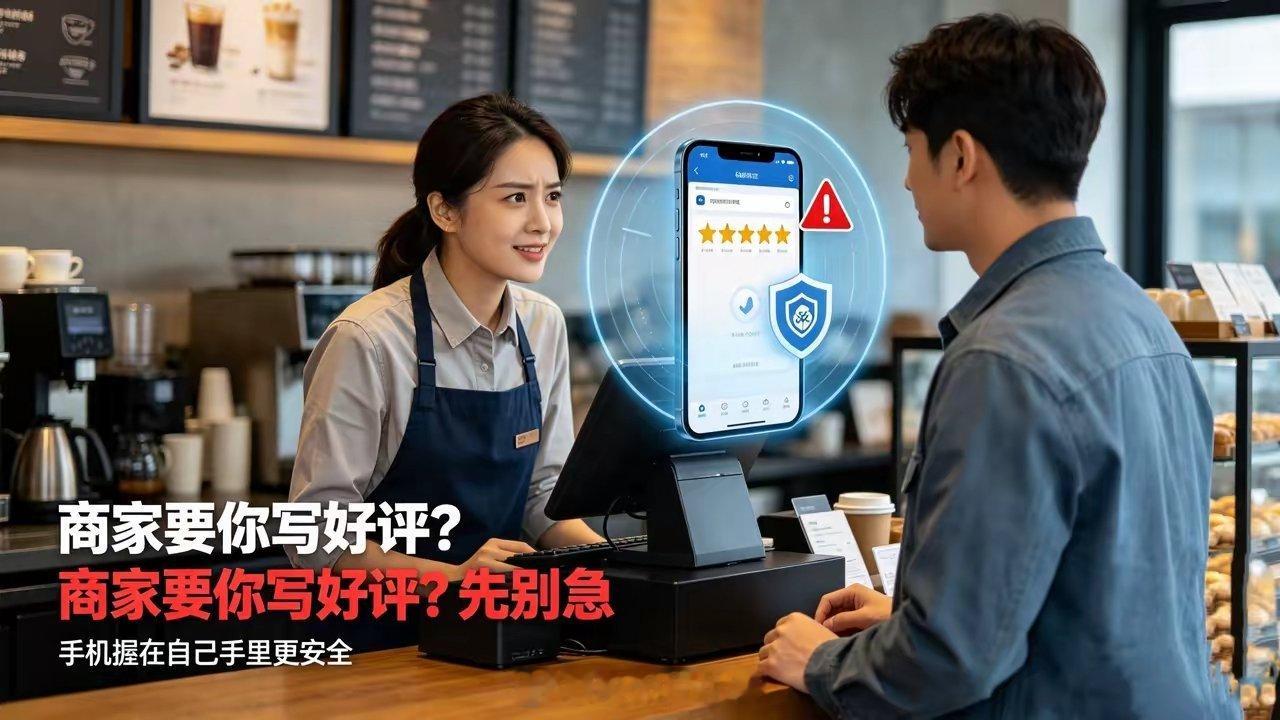 千万别随便把手机递给商家写好评，很多人已经吃亏！去实体店消费，结账时不少商家都会