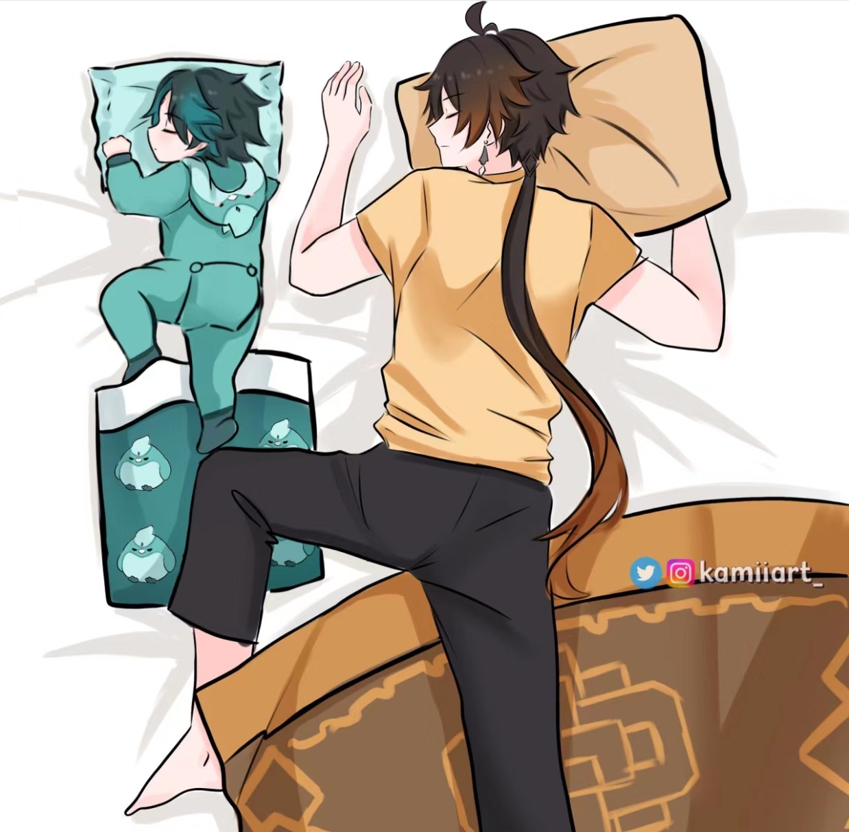 《带娃睡姿》为什么仆人还带着香菱呢？作者：：Kamilia#原神4.8版本##超