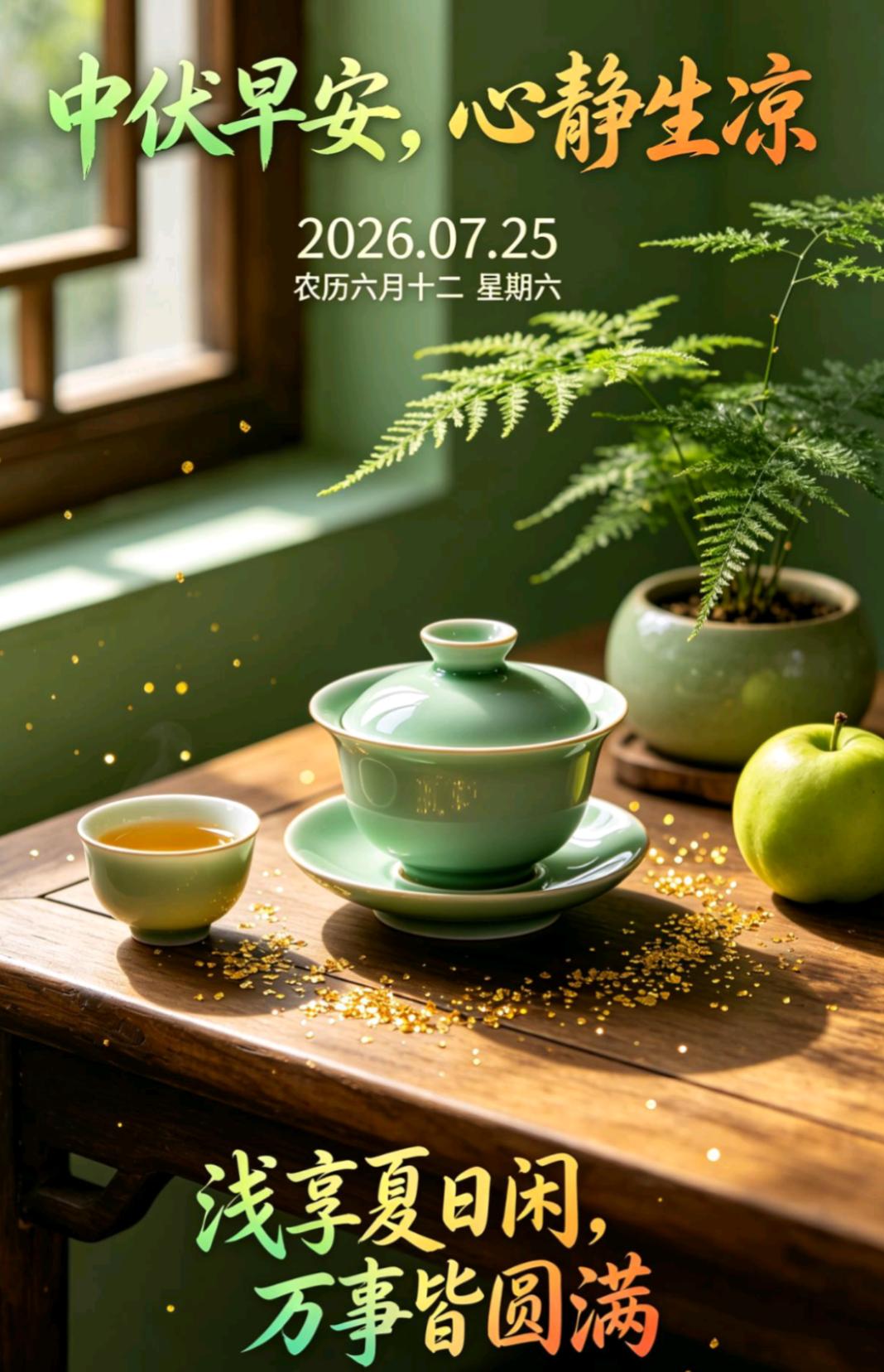 2026年7月25日，星期六，今日中伏，一年里，最酷热的时段开启，三伏天气温高升