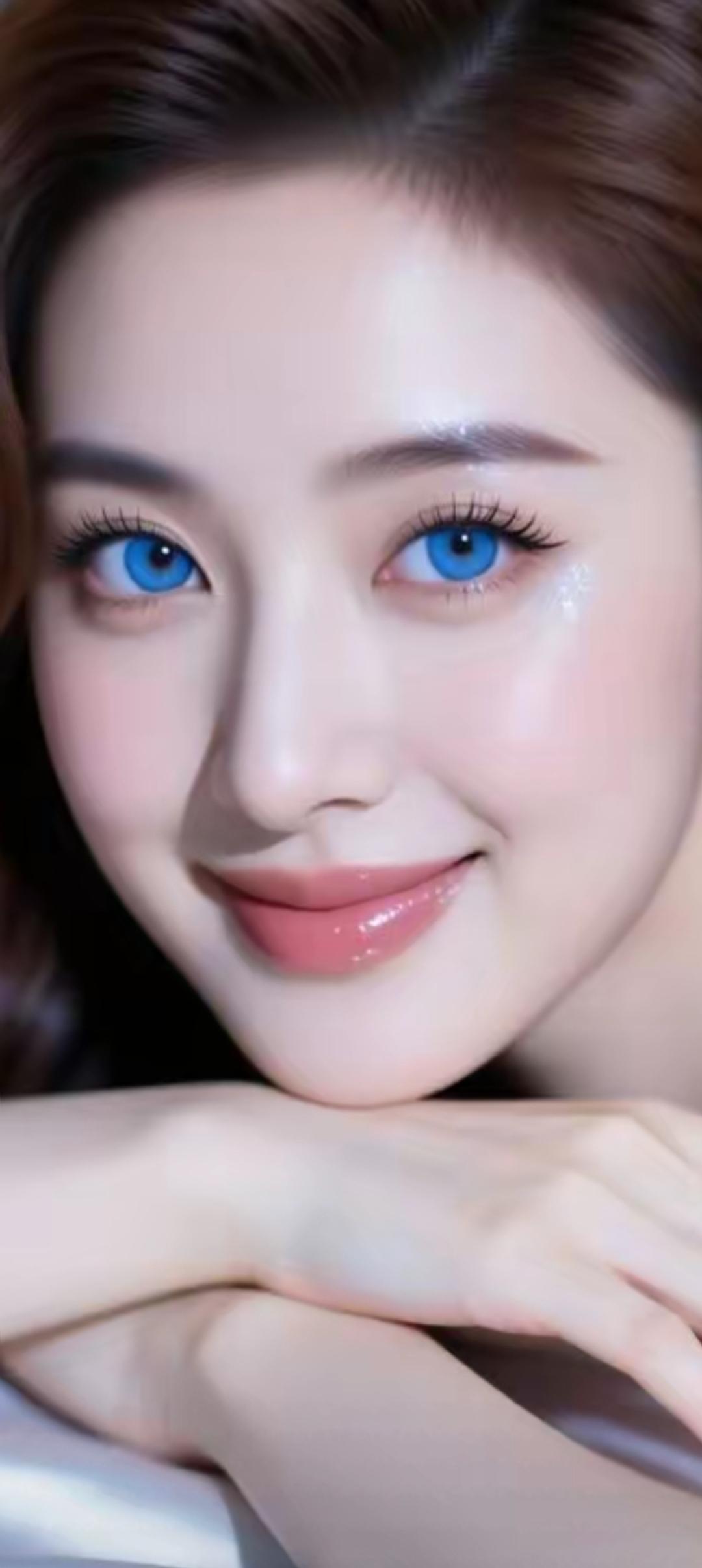 甜美可人的微笑，蓝眼睛闪闪发光，少女心满满！😊✨
