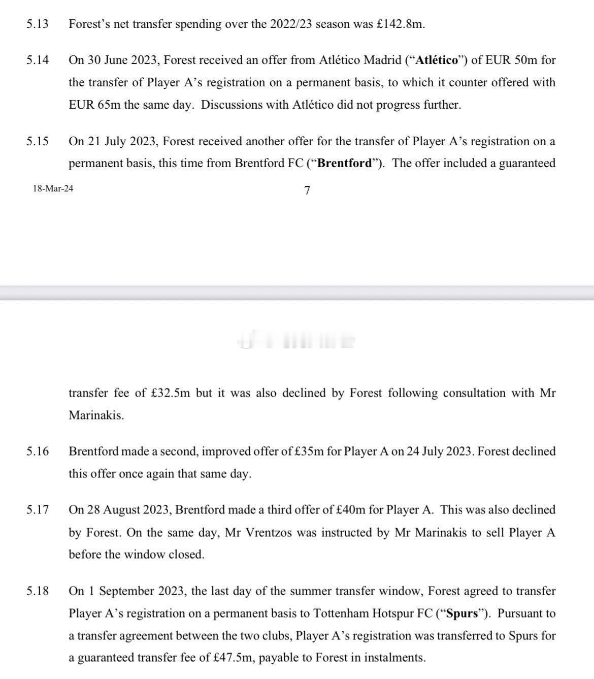 英超披露的文件显示，马竞在2023年6月30日曾经5000万欧元报价约翰逊，但是