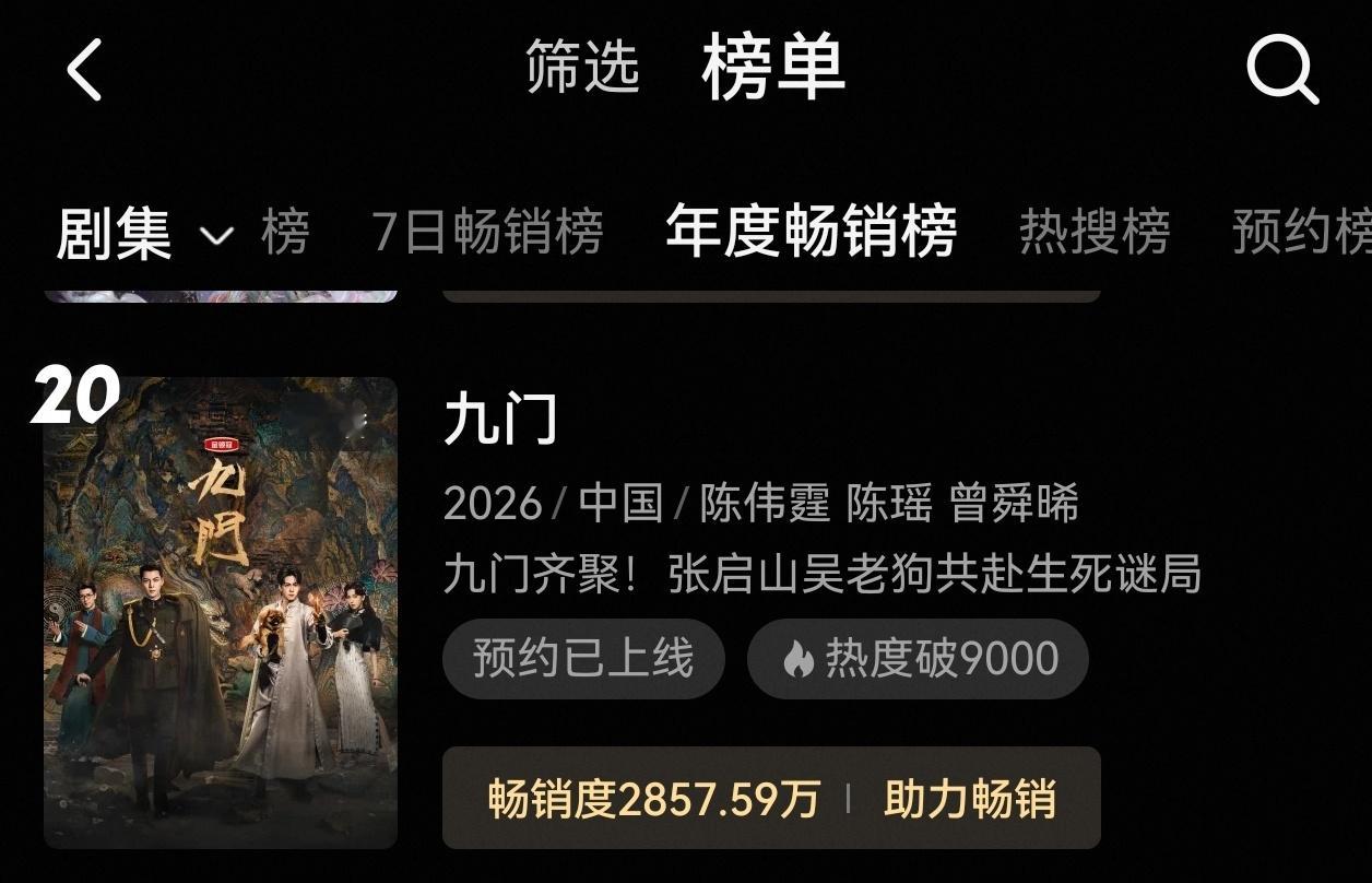 九门就这样开播不到35小时进优酷拉新年榜了，伟大，今晚曾舜晞粉丝追加云包场助力3