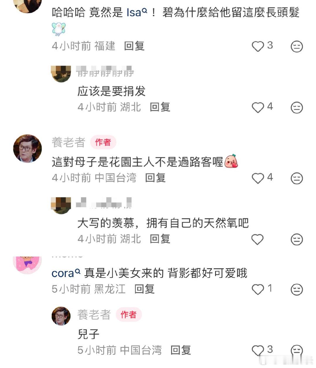 向佐郭碧婷儿子留长发郭碧婷给3岁儿子扎辫子郭碧婷带儿子逛自家花园，3岁儿子扎了个