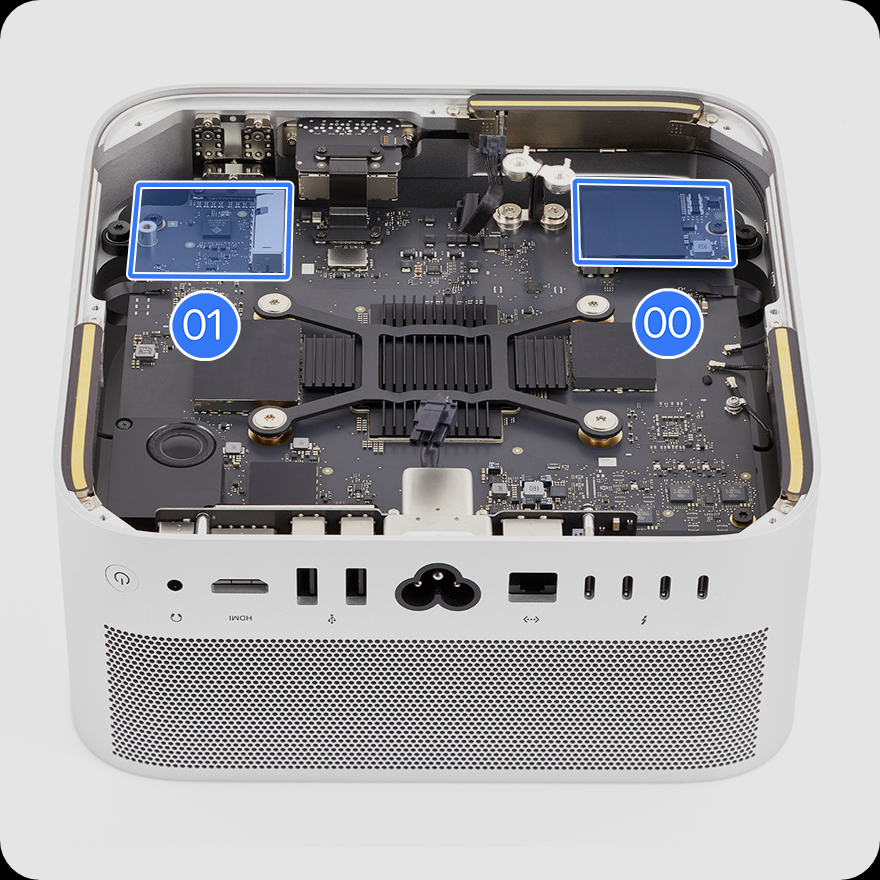 与mac mini不同，新款 Mac Studio，苹果保留了可拆卸的 SSD 