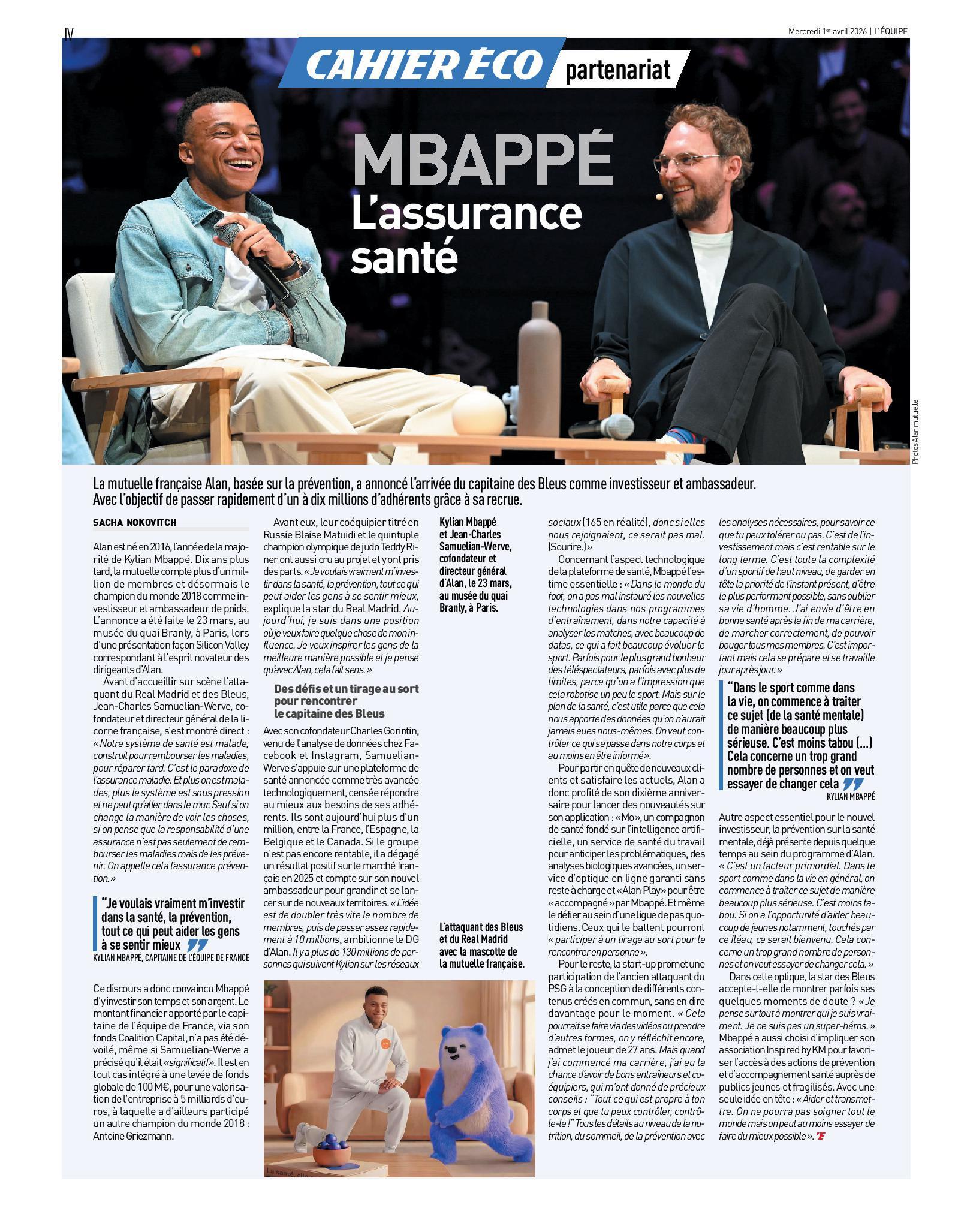 今日队报：《姆巴佩：健康保障》MBAPPÉ L'assurance santé法