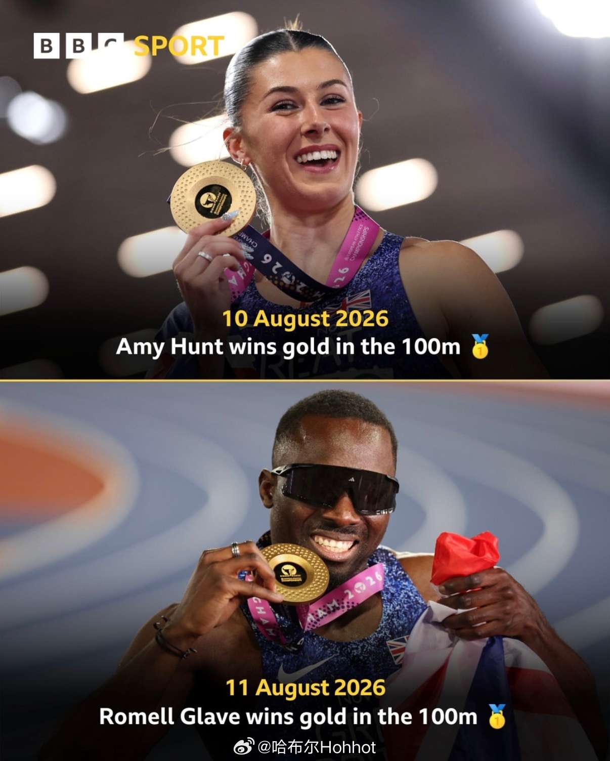 🇬🇧今晚是英国时间！英国队包揽2026欧锦赛男女100米冠军🏆用两枚金牌诠