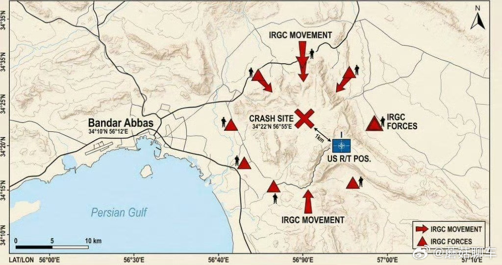 美军营救行动致伊朗5死8伤据说这是美军营救飞行员的形势图，真就是孤军深入千里走单