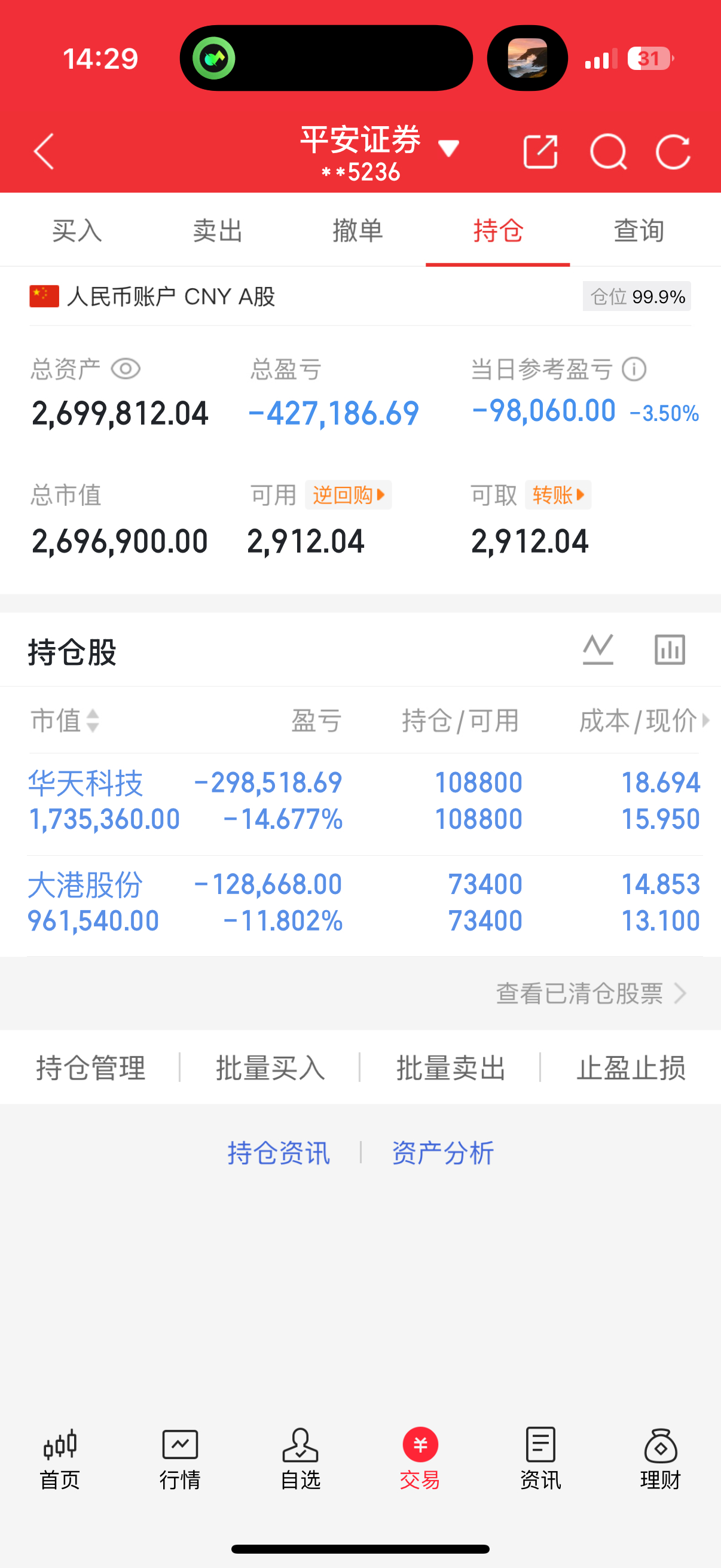 这个行情真的无言以对，当下只有两个选择要就割肉离场，要么就耐心持有等待行情调整，