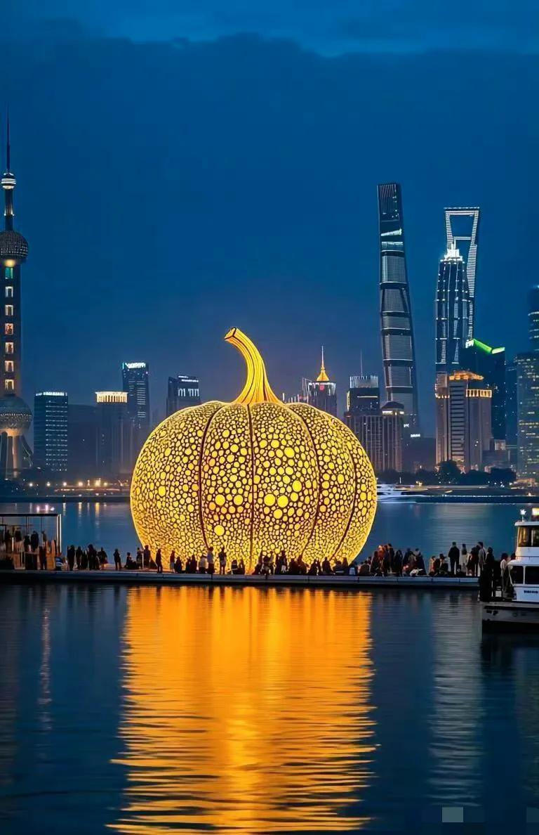 外滩上的南瓜灯，晚上出来散步还能看到这么美的光景，真不错！
